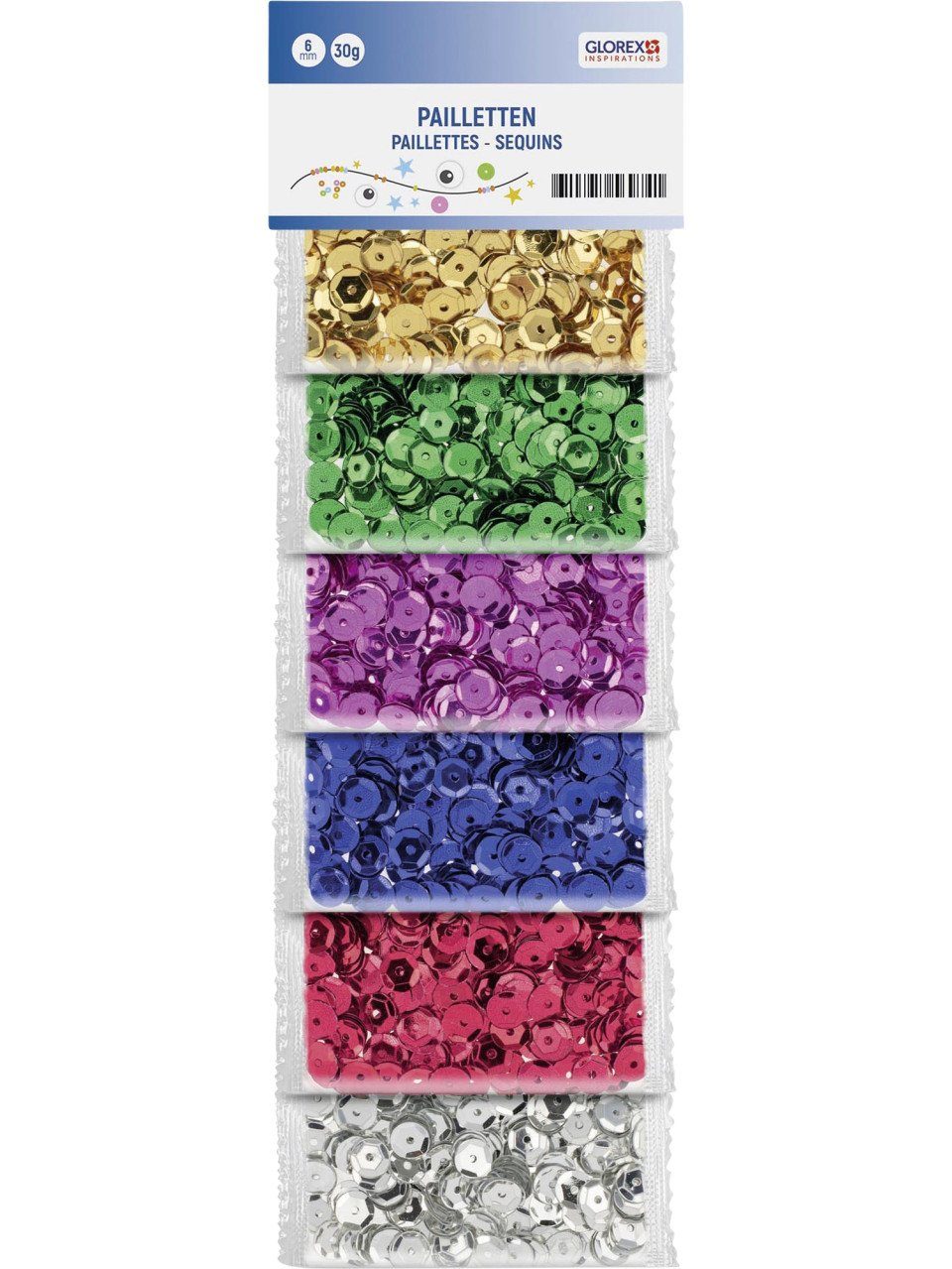 Glorex Pailletten Glorex Pailletten 6 mm 30 g, bunt glänzend
