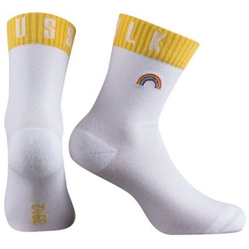 Fussvolk Socken 7313660042 FUSSVOLK Rainbow Socken weiße Strümpfe Socks Embroidery white