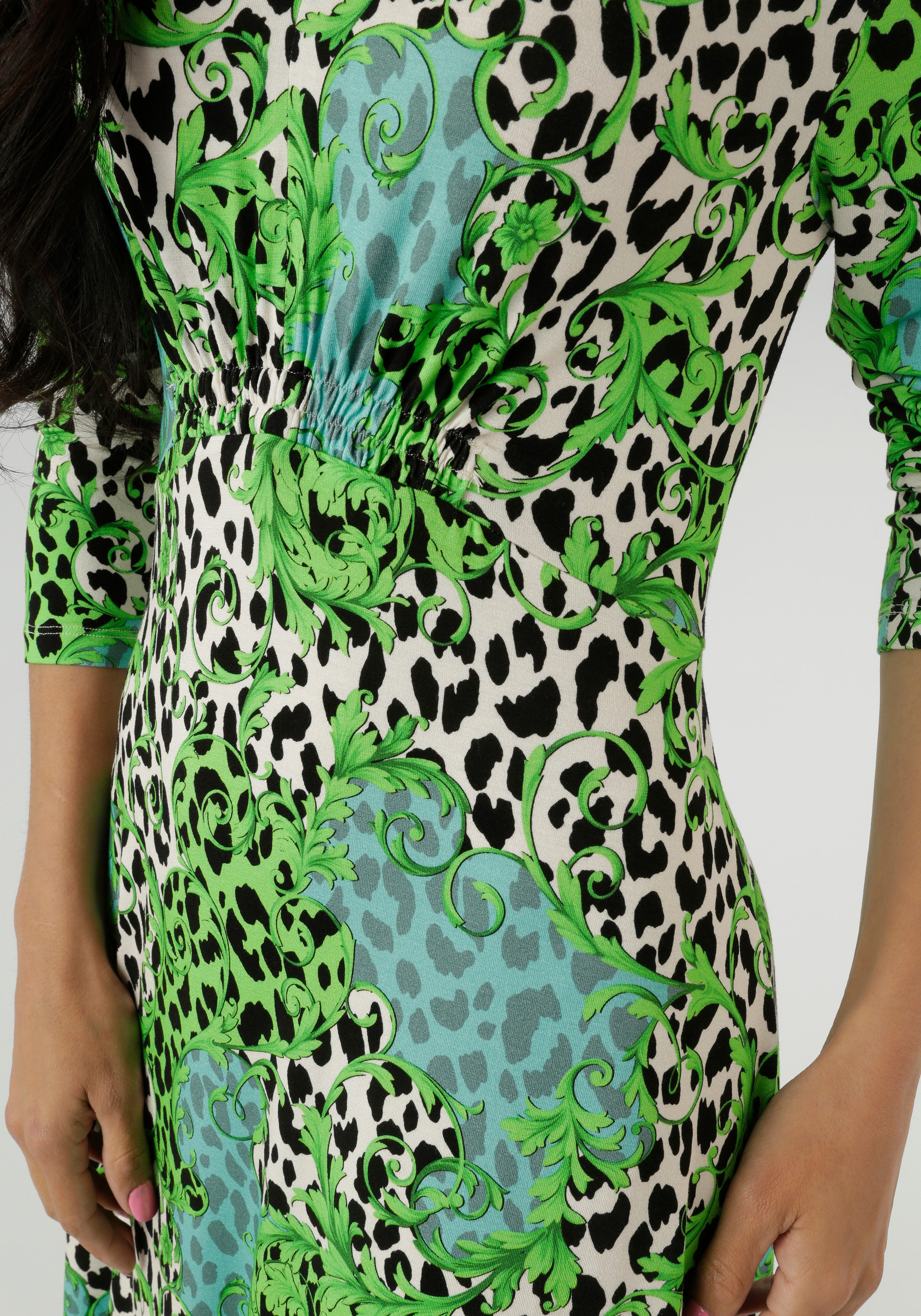 Aniston SELECTED Midikleid mit Smok-Details und fantasievollem Leo-Print