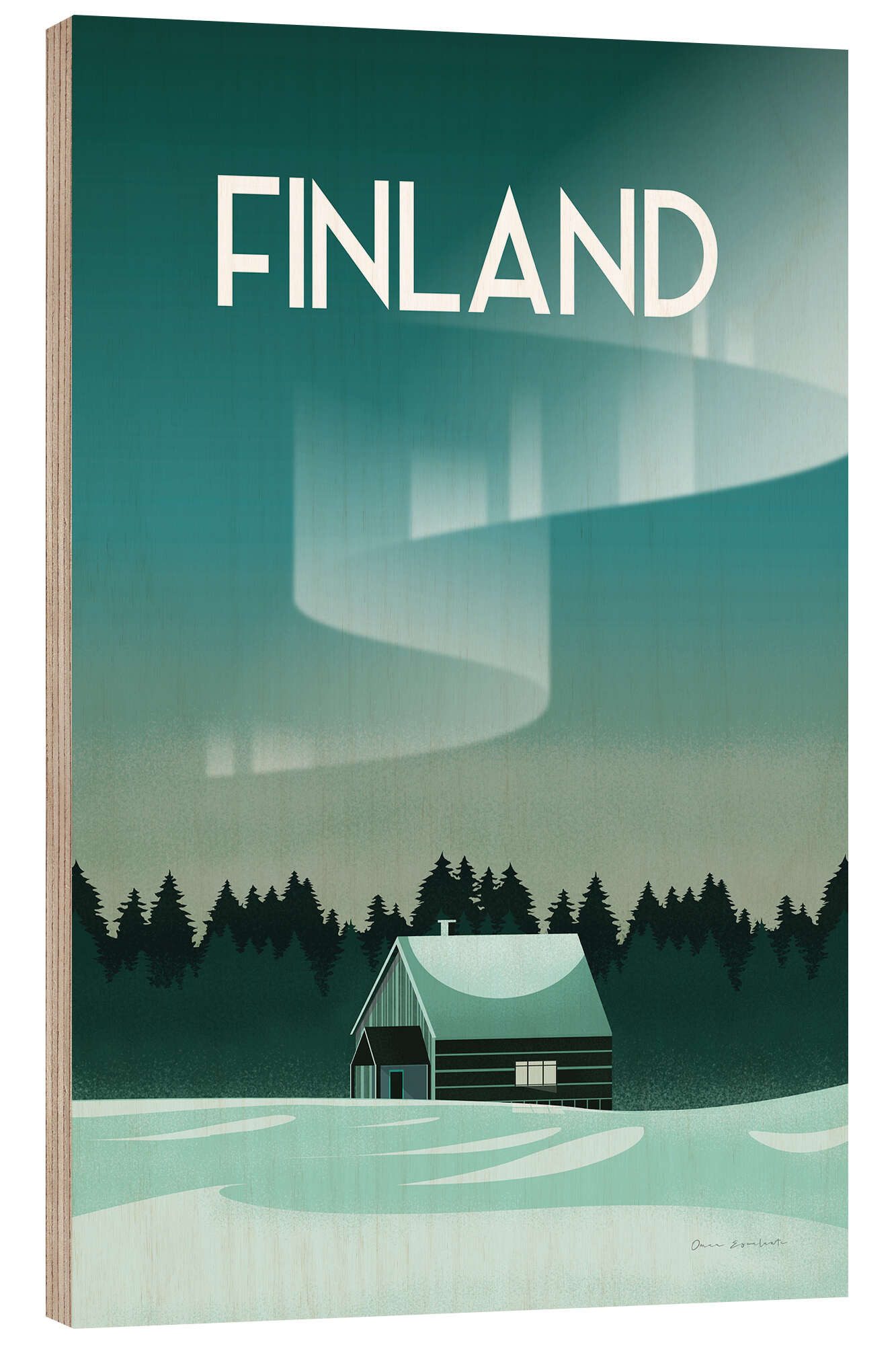 Posterlounge Holzbild Omar Escalante, Finnland, Wohnzimmer Illustration