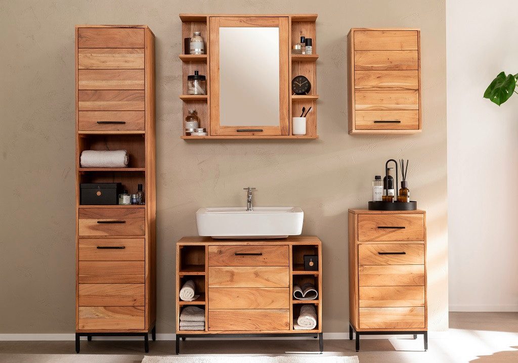 Main Möbel Midischrank Badmidischrank 67x116cm 'Albany' Akazie massiv lackiert