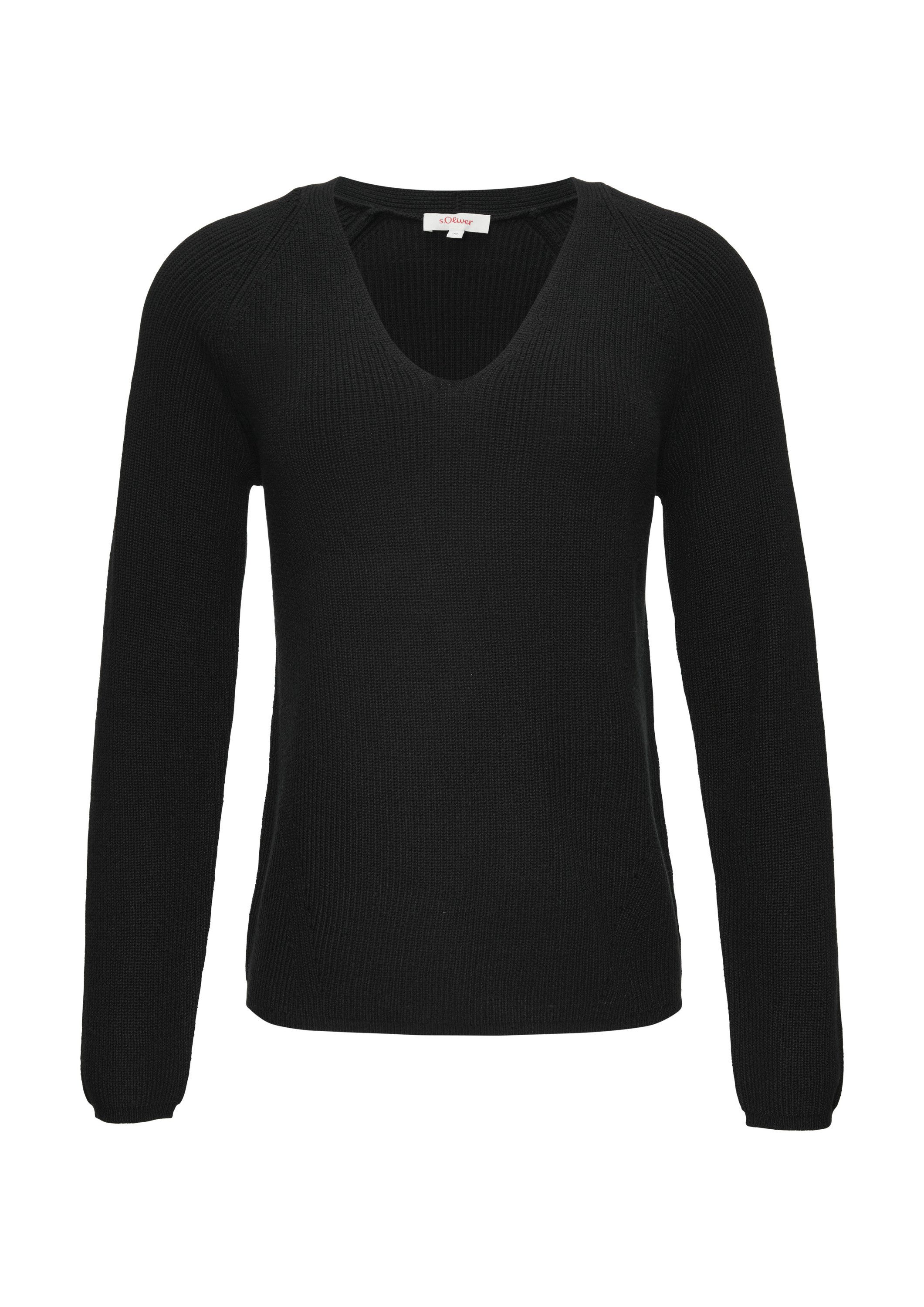 s.Oliver Longpullover Strickpullover Strickpullover mit V-Ausschnitt und Ra günstig online kaufen