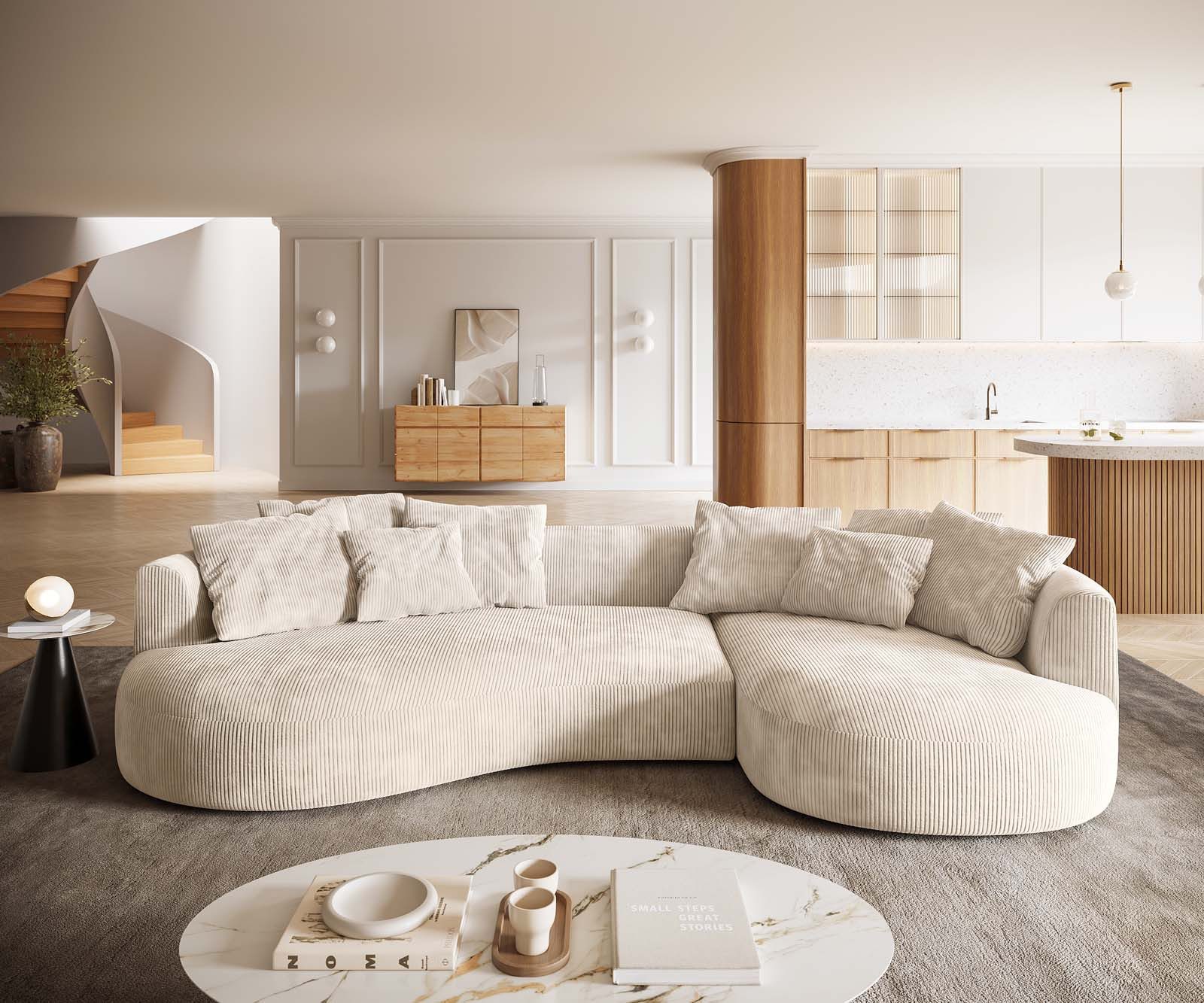DELIFE Big-Sofa Edina, Cord Beige 330x170 günstig online kaufen