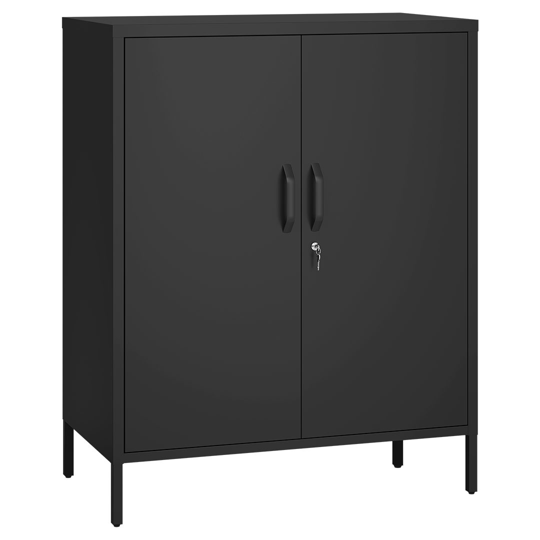 STEELSØN Geräteschrank Menkent aus Metall Kommode mit Doppeltür & Schloss (schwarz, Outdoor Aufbewahrung) wetterfest & rostfrei, mit 2 Schlüsseln, mit verstellbaren Fächern