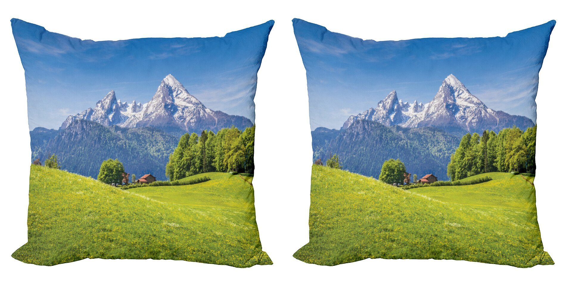 Kissenbezüge Modern Accent Doppelseitiger Digitaldruck, Abakuhaus (2 Stück), Berg Alpen mit Wiese Flora