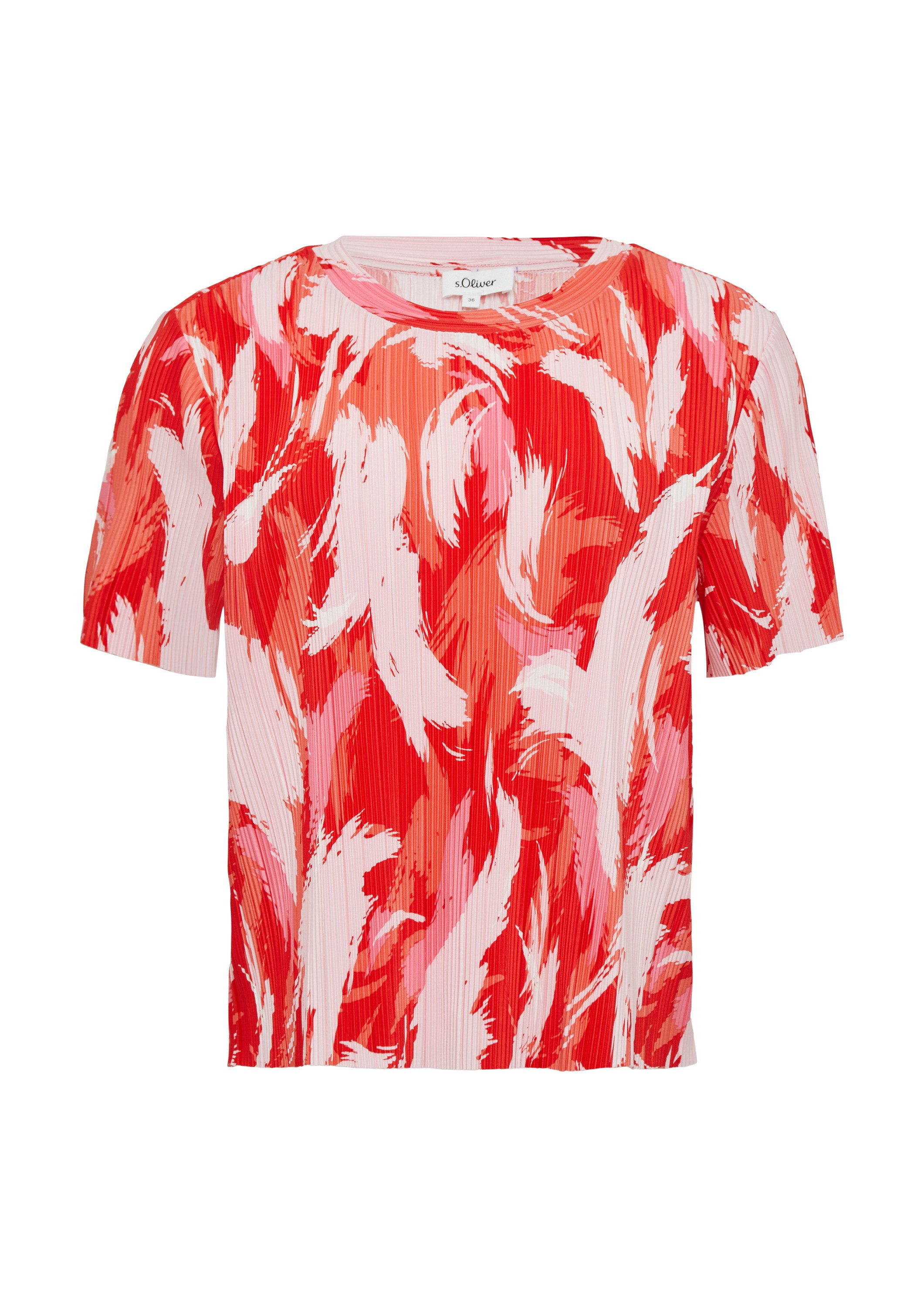 s.Oliver Kurzarmshirt T-Shirt Verkürztes T-Shirt aus Plissee mit Rundhalsau günstig online kaufen