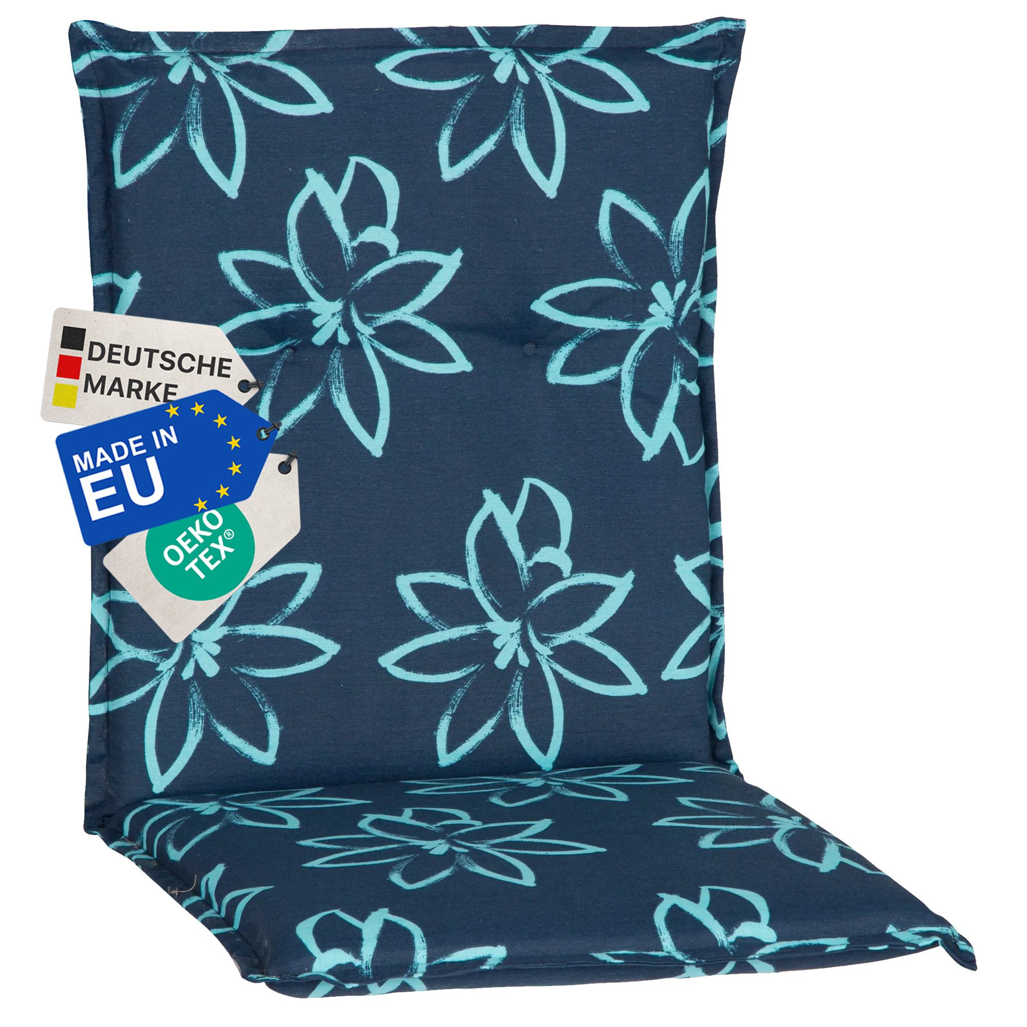 NYVI Sitzauflage Niedriglehner Auflage Barcelona Gartenstuhlauflagen 100x50cm, (1 St), Niederlehner Stuhlauflage Sitzauflage mit Halteband