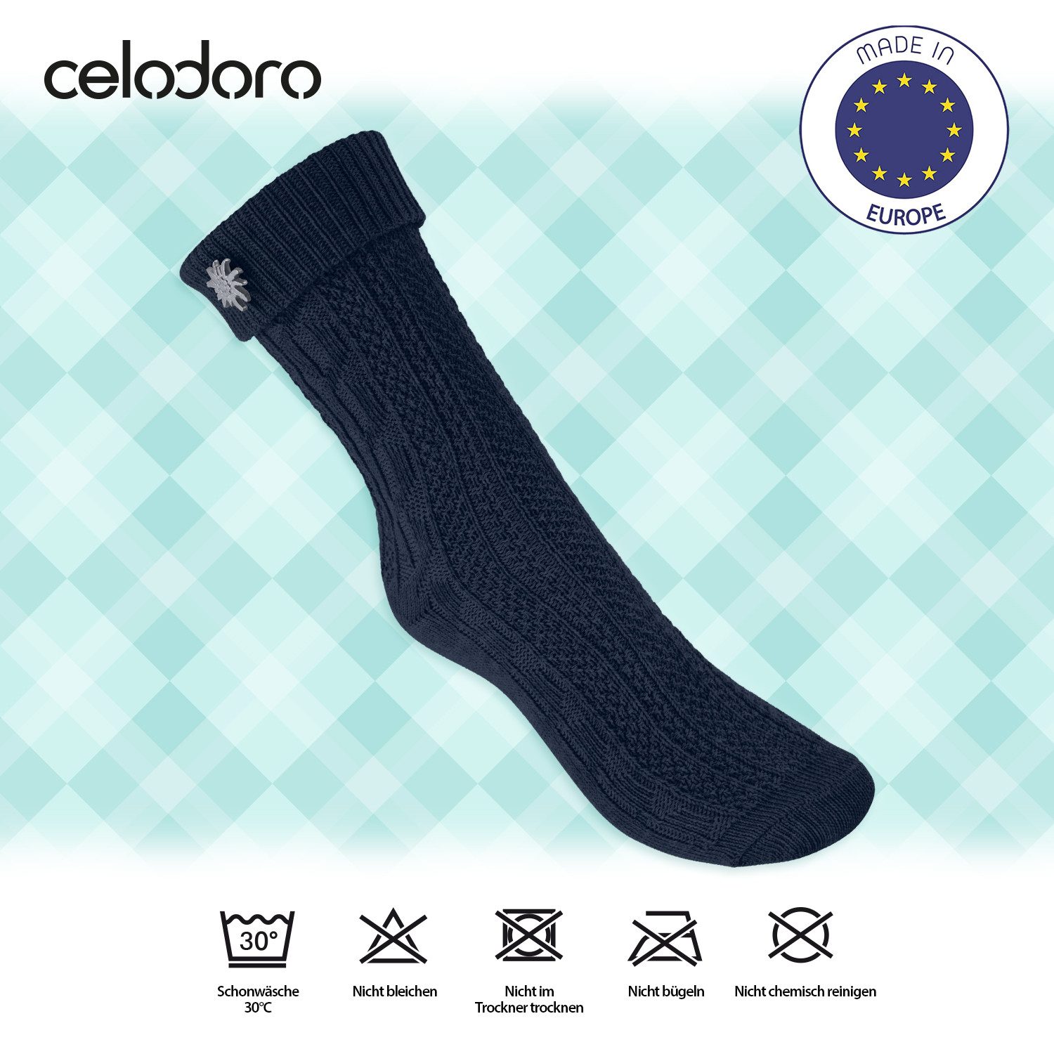 celodoro Trachtensocken Trachten Socken (2 Paar) mit Edelweiß-Pin für Damen & Herren