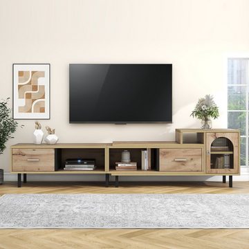 Odikalo TV-Schrank Sideboard Erweiterbar Holzoptik 4 Fächer 2 Glastür 200-278 cm Natur