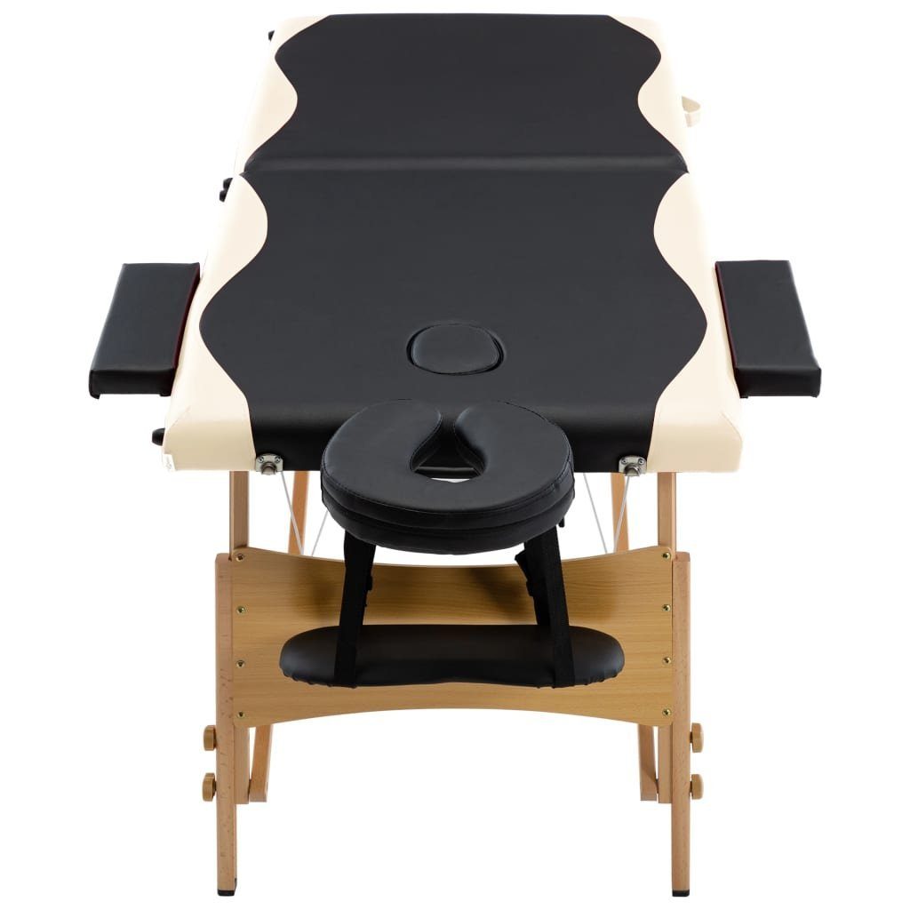 vidaXL Massageliege Massageliege Holzgestell Schwarz Klappbar mit 2-Zonen Beige und