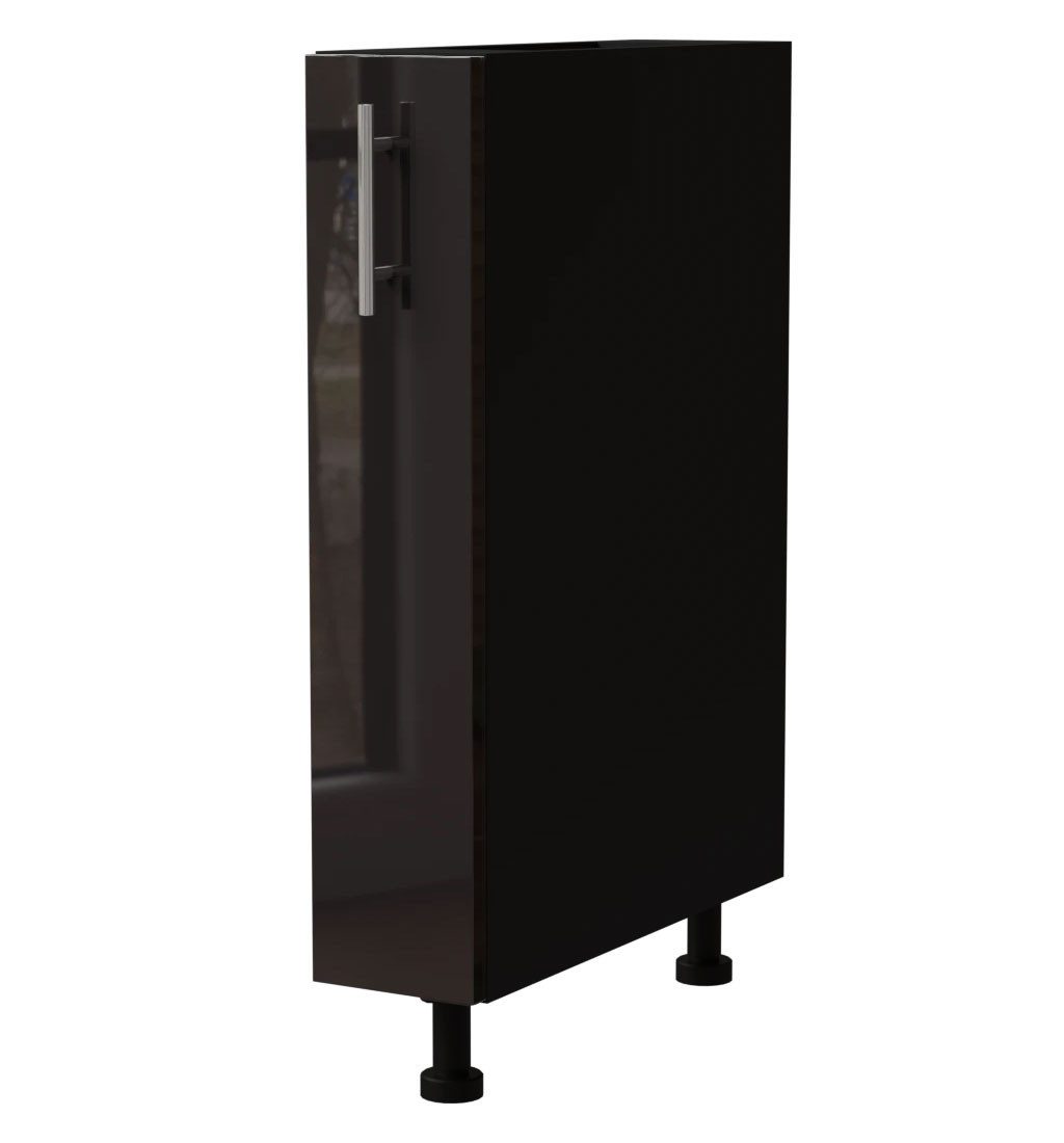 Feldmann-Wohnen Unterschrank Essen (D15/kargo, 1 Türfront, innen 1 Korbauszug mit 2 Ablagen, 1-St., moderne Optik, lackierte Fronten) 15x50x82cm schwarz - schwarz Hochglanz (ES-D1D/45)