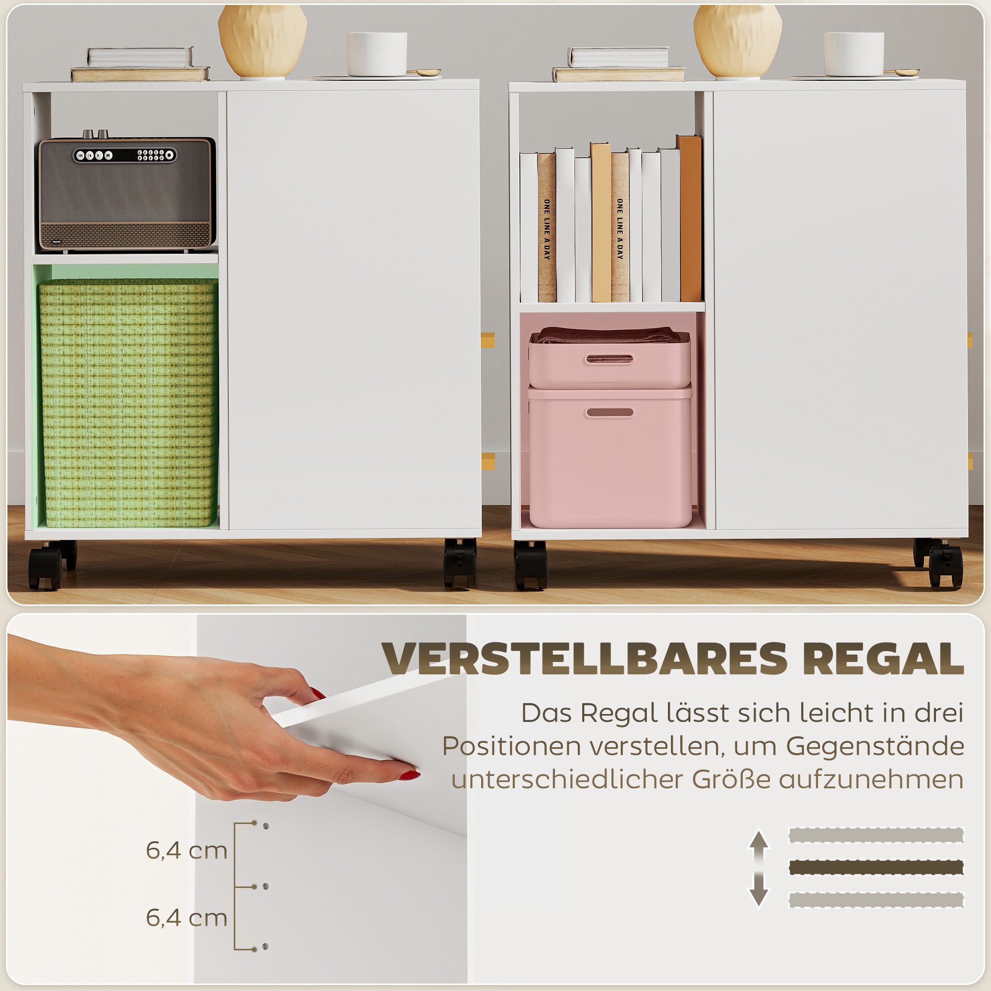 HOMCOM Aktenschrank Druckerständer Druckertisch Schreibtisch Organizer für Drucker (Set, 1-St., Druckerwagen) Mit Rollen und verstellbarem Regalboden – Bild 5 von 5