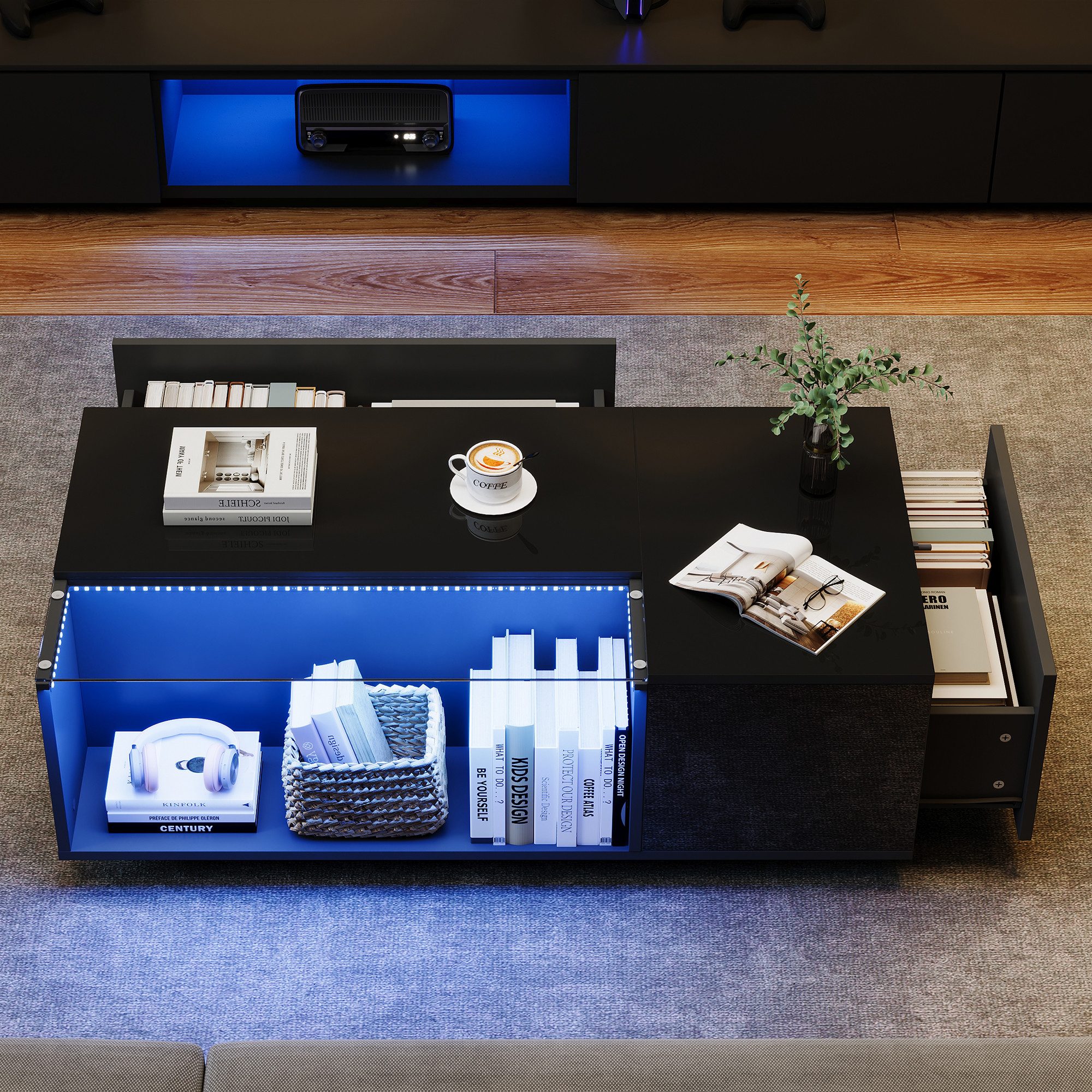 Merax Couchtisch hochglanz Sofatisch Beistelltisch mit LED-Beleuchtung (1-S günstig online kaufen