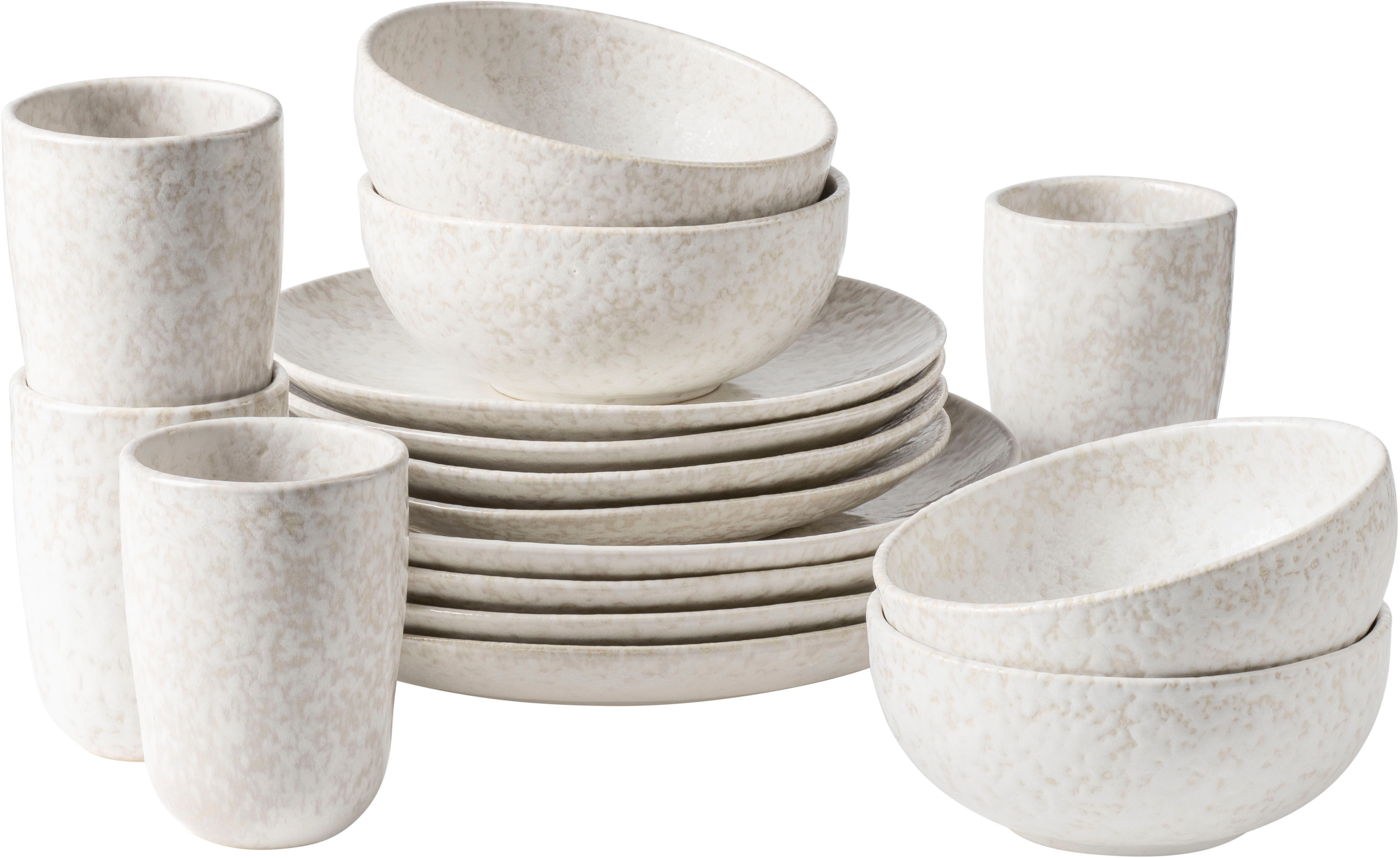 Gipfelstück Kombiservice Geschirr-Set, Service Alpenwiese (16-tlg), 4 Personen, Steinzeug, jedes Teil ein Unikat