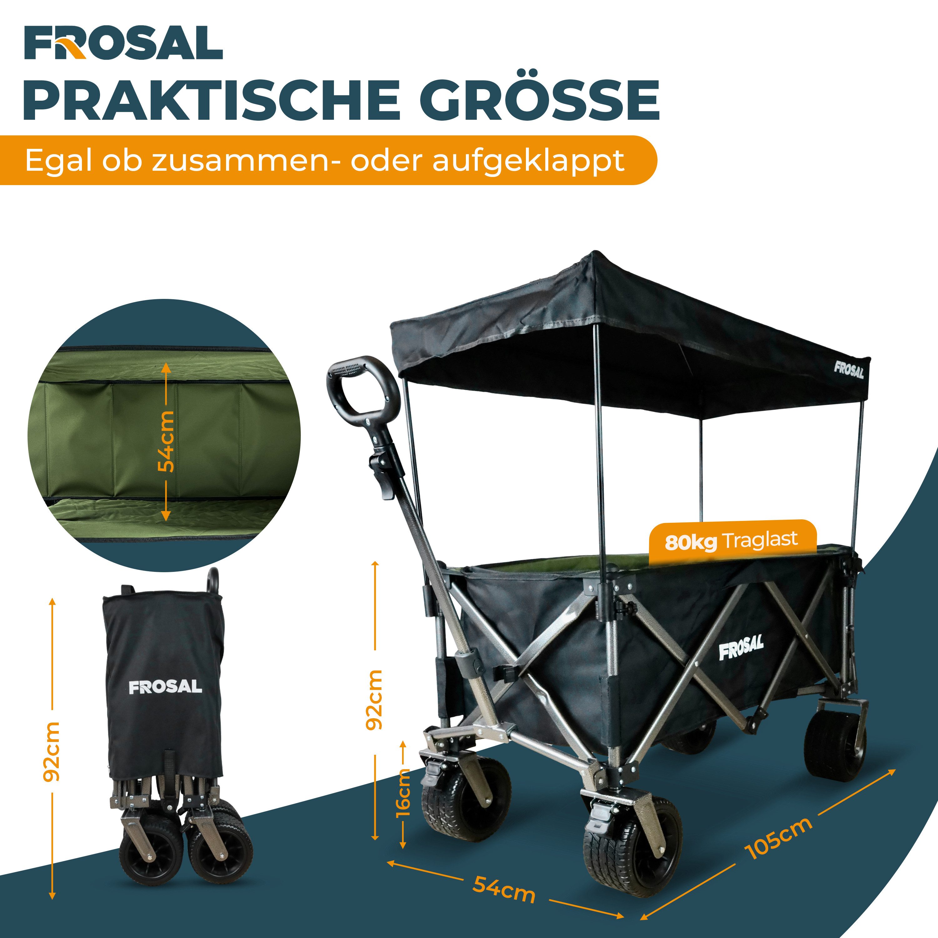Frosal Bollerwagen Theo faltbar Handwagen klappbar, faltbar schwarz