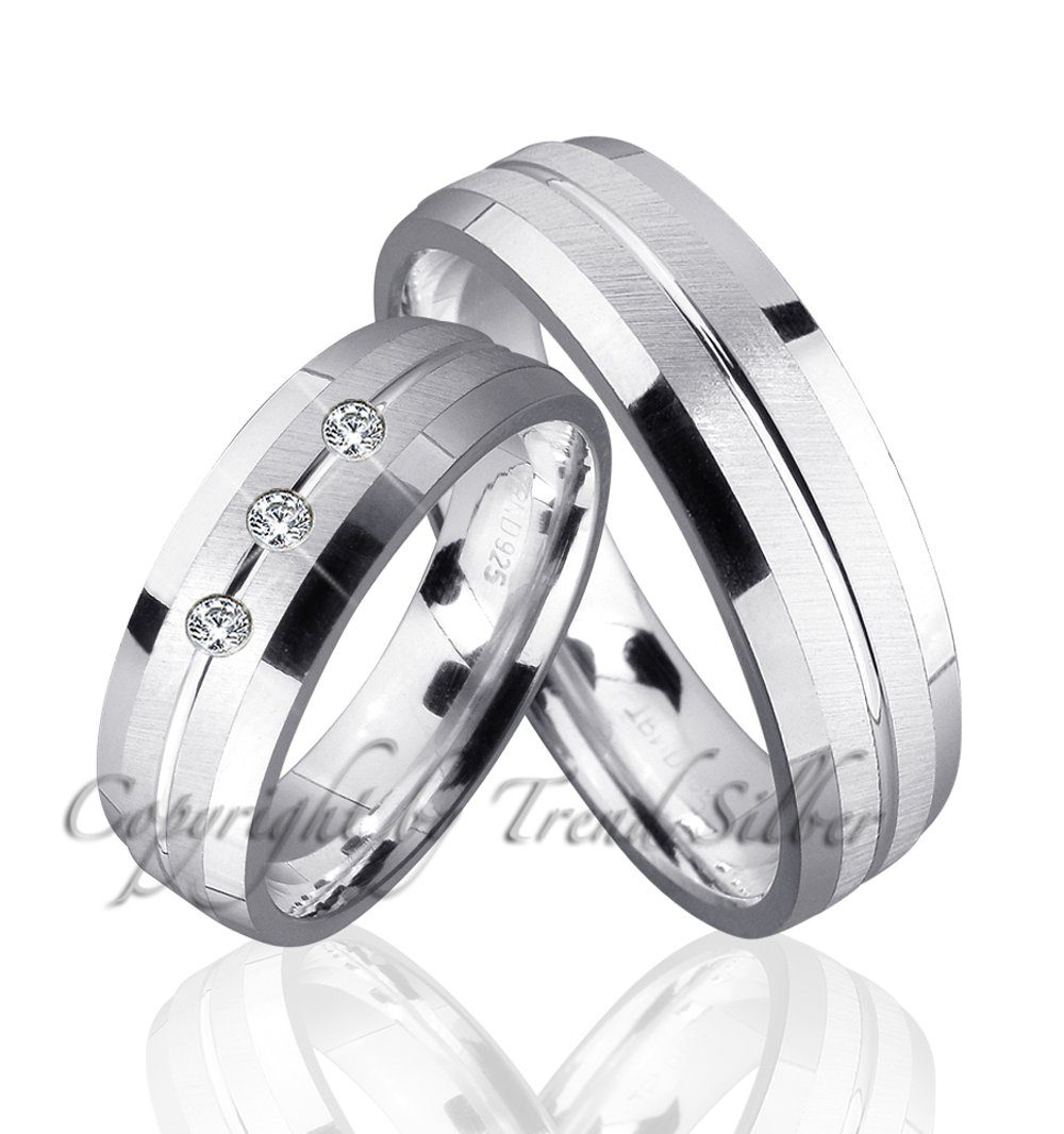 Trauringe123 Trauring Hochzeitsringe Verlobungsringe Trauringe Partnerringe Eheringe mit aus Silber Stein, 925er J53