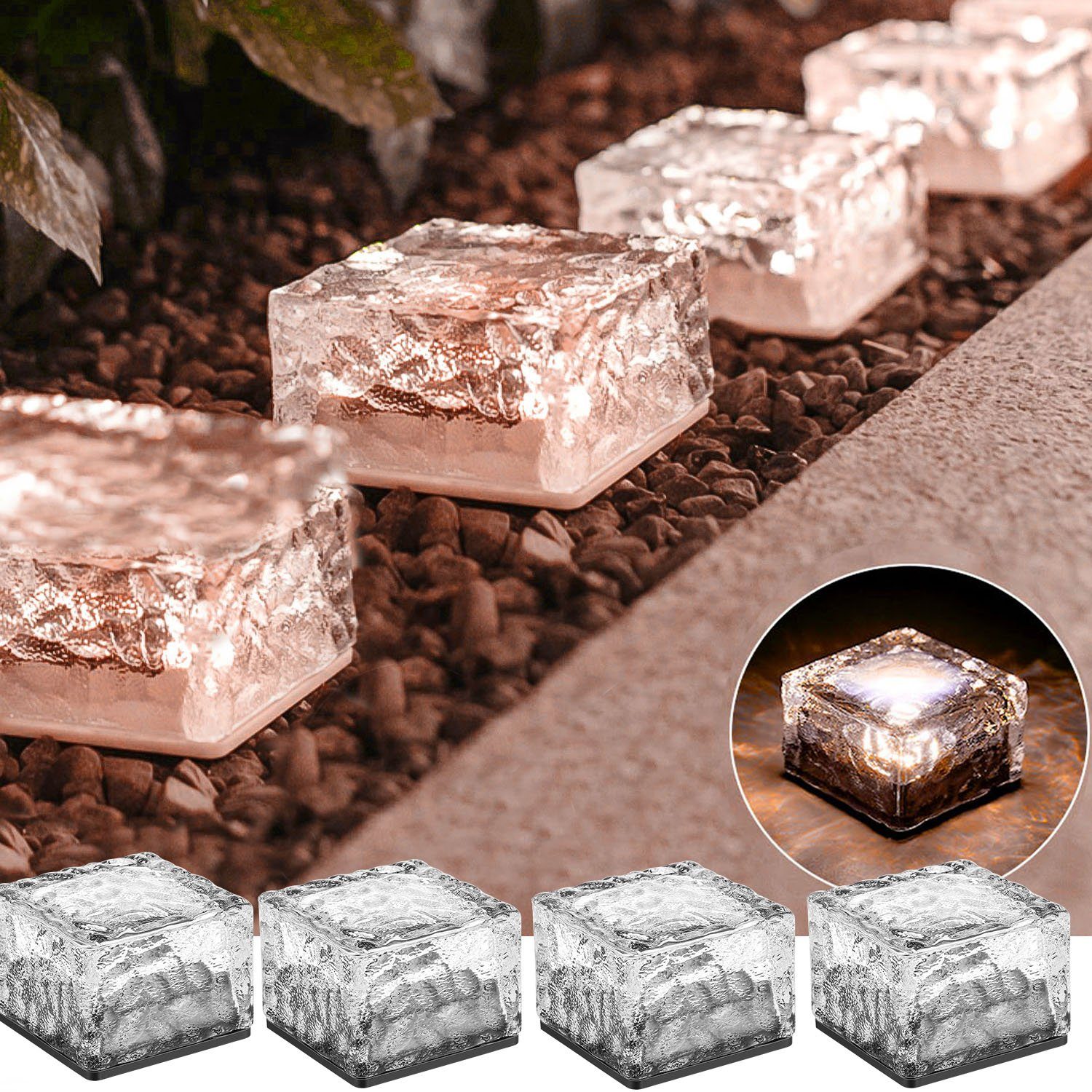 oyajia LED Solarleuchte 4/8x Solarlampe Glaswürfel günstig online kaufen