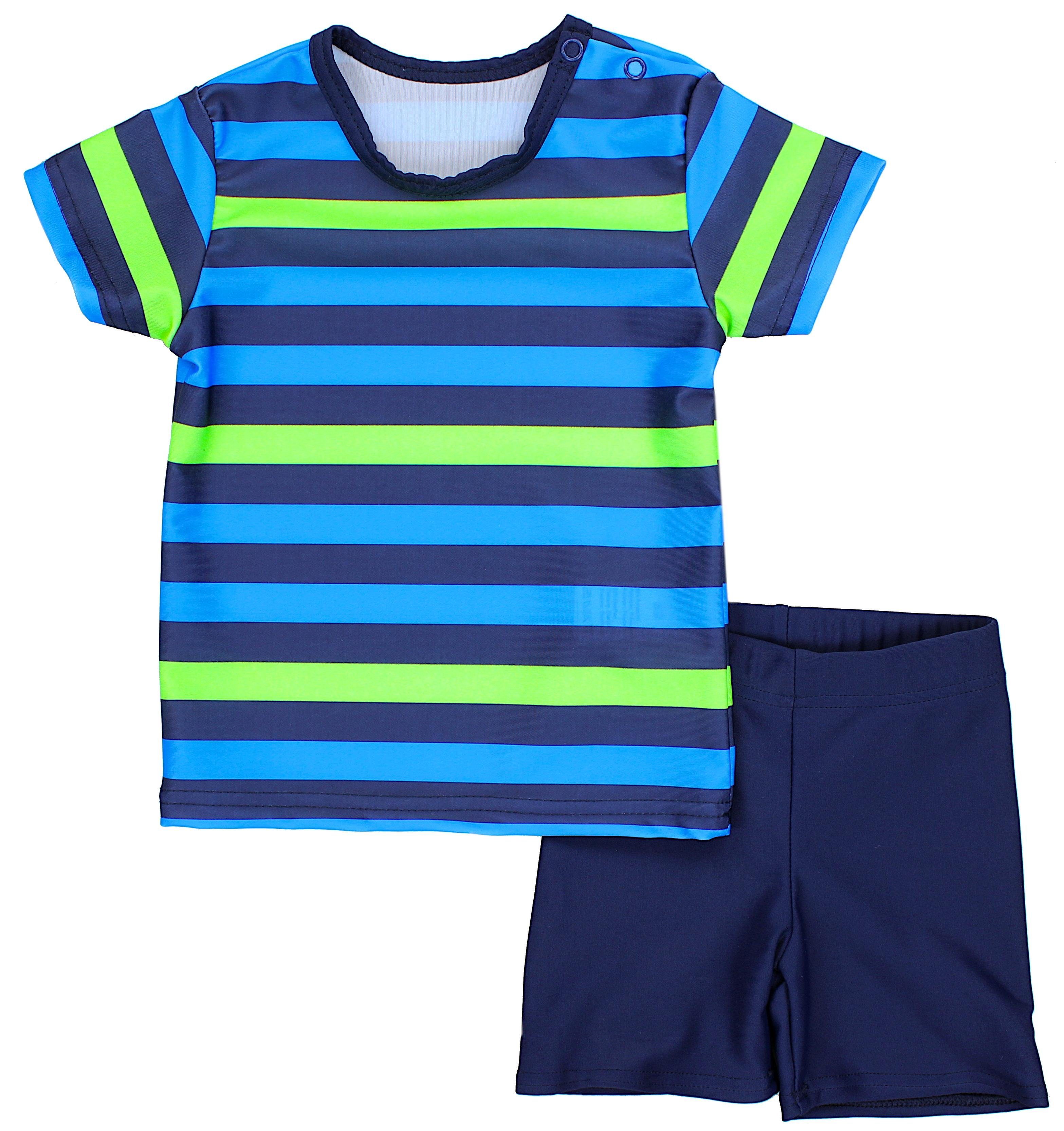 Aquarti Badeanzug Baby Jungen Zweiteiliger Kinder Badeanzug T-Shirt Badehose UV-Schutz Streifen Blau / Grün / Dunkelblau