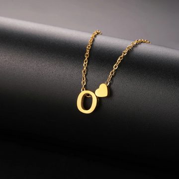 BUNGSA Ketten-Set Buchstaben-Kette A-Z mit Herz gold aus Edelstahl Damen (1-tlg), Halskette Necklace