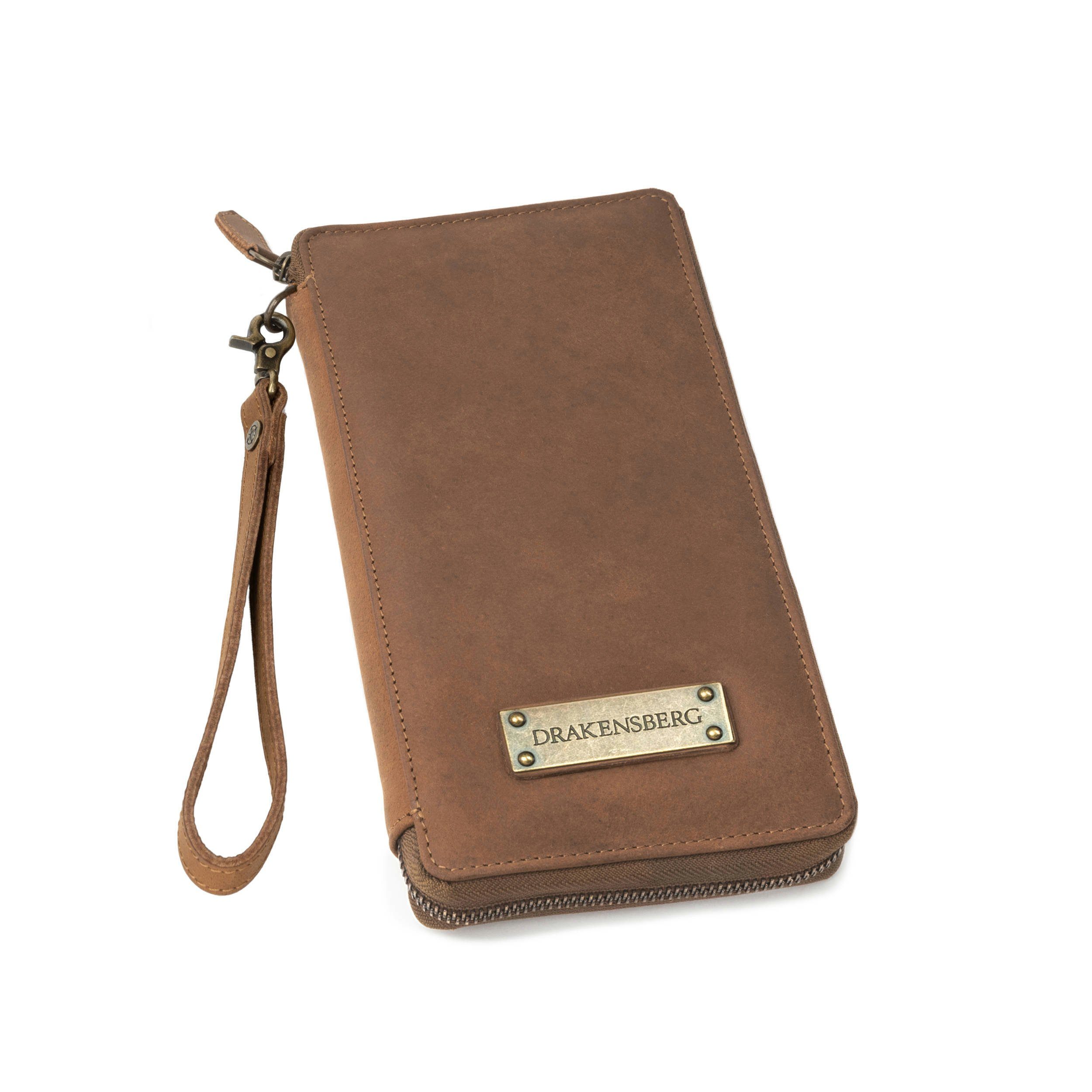 Brieftasche großer Schutz Reisegeldbeutel & »Tom« mit RFID DRAKENSBERG Reisepaß-Organizer Havanna-Braun, Leder Reisebrieftasche