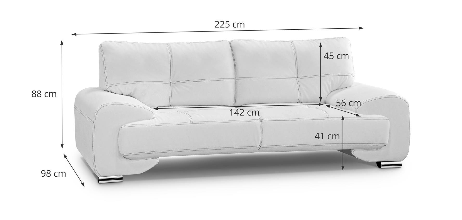Dreisitzer Beautysofa Weiß OMEGA Sofa Couch (dolaro Sofa Neu 511)
