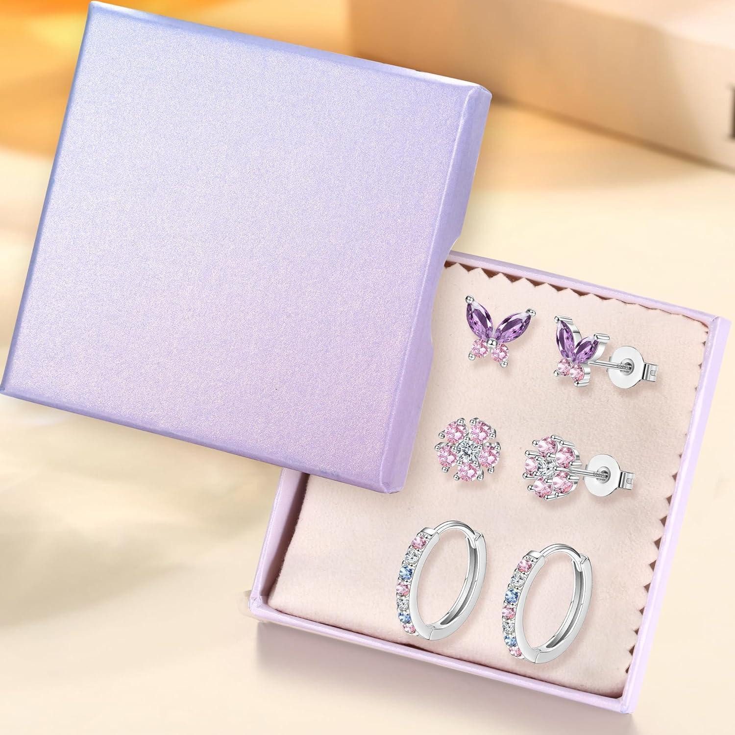 LuxusKollektion Ohrring-Set 3 Paar Ohrringe Set Silber Gold Ohrstecker Creolen 925 Pfosten