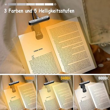 LANOR LED Klemmtischleuchte LED Leselampe, Mini Leselampe Buch, 3 Farben und 5 Helligkeitsstufen, Wiederaufladbares Leselicht für das Lesen im Bett, Augenpflege