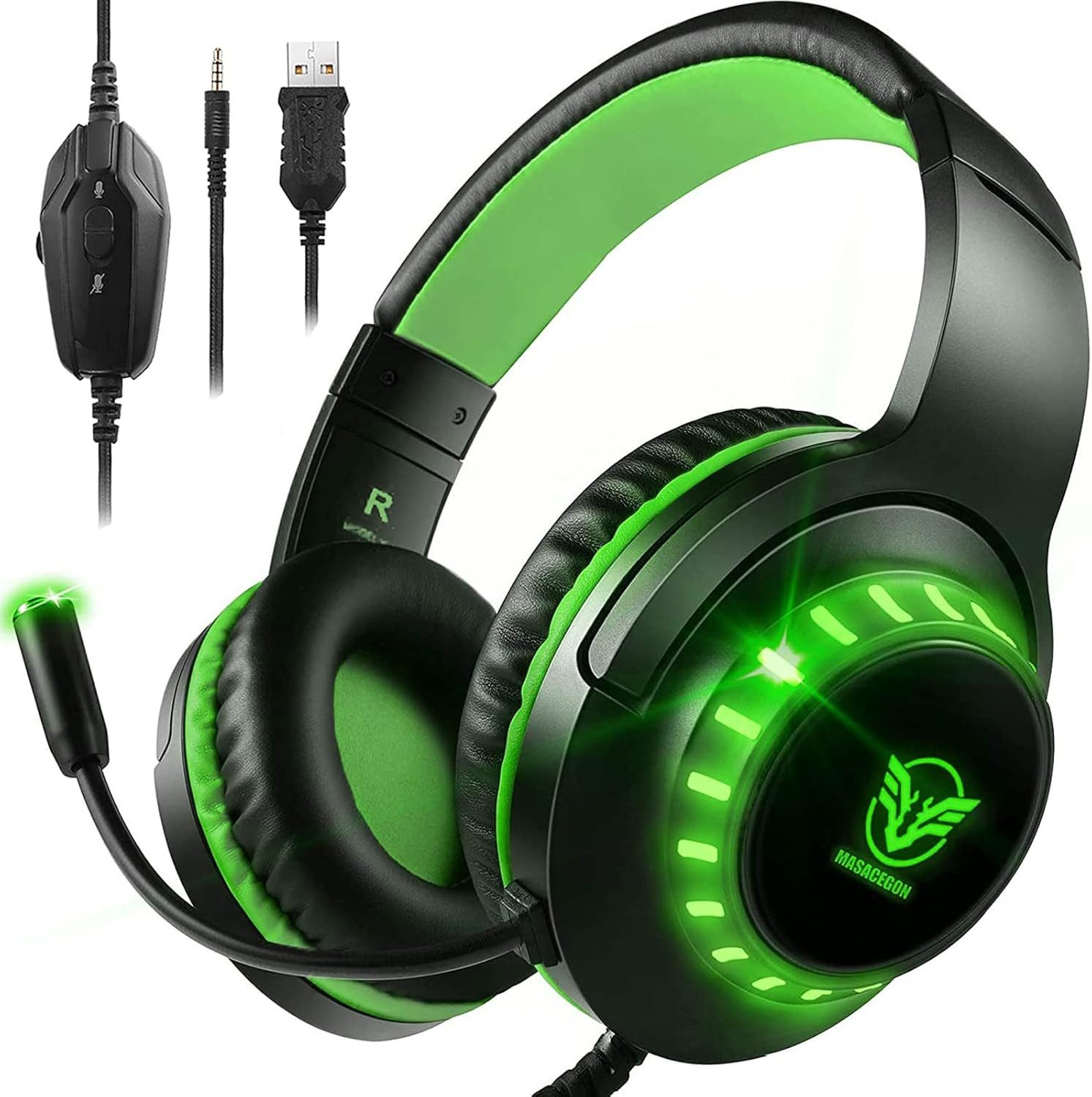 Pacrate Stereo Surround Soundqualität mit Mikrofon,NoiseCancelling LED Lichter Gaming-Headset (Bequem für lange Sessions – Verstellbare Stahlschieber und atmungsaktive Ohrpolster bieten ganztägigen Komfort. Ideal auch für Brillenträger oder lange Gaming-Abende., Immersive Audioqualität Die 40-mm-Treiber bieten beeindruckenden Klang)