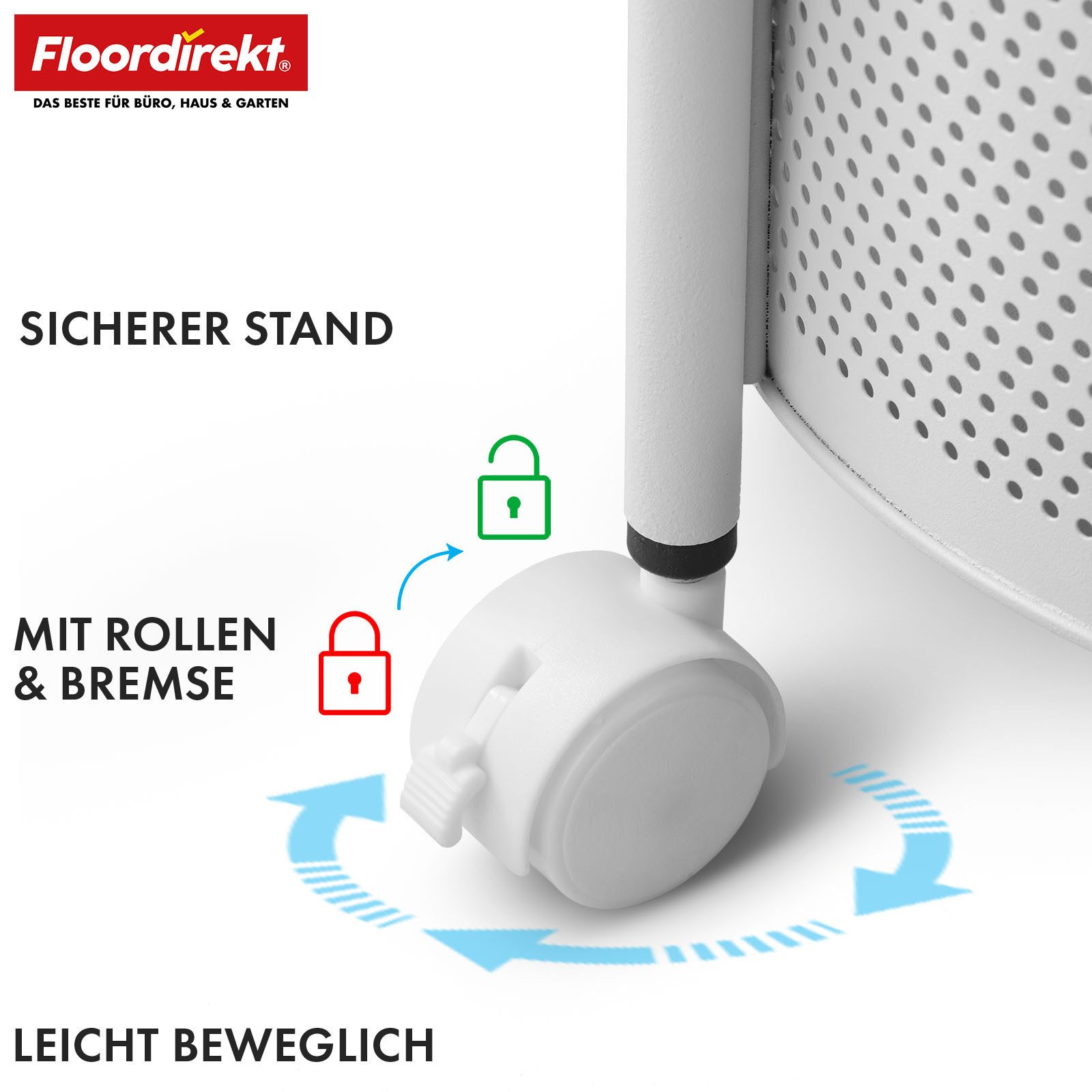 Floordirekt Rollwagen Henry rostfreier Stahl weiß & Schwarz, 3 oder 5 Etagen mit Körben, für Vorräte, Badutensilien oder Bürobedarf, Rollen mit Feststellbremse – Bild 4 von 5