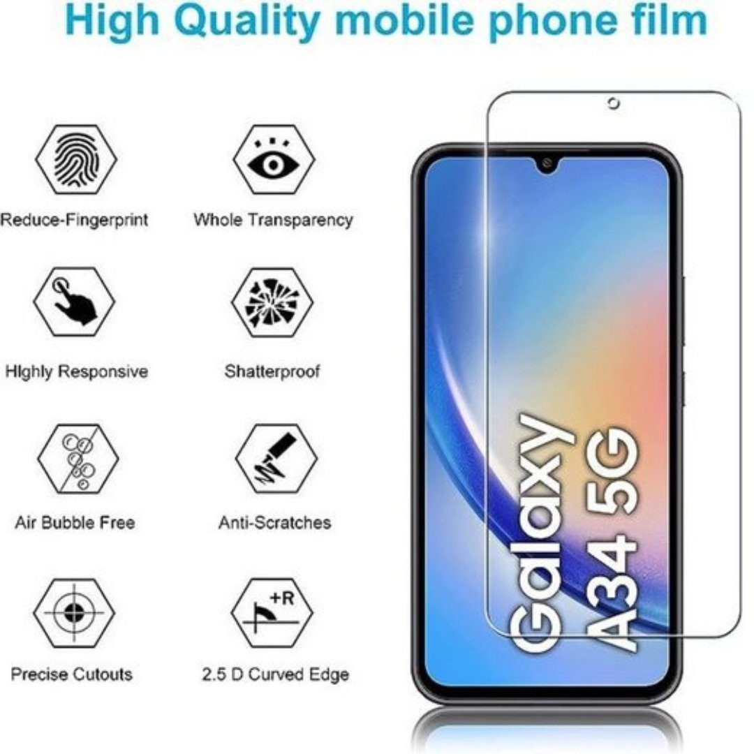 SmartUP Displayschutzglas für Samsung Galaxy A34 5G Panzerfolie Schutzglas Display Kamera 9H für Samsung Galaxy A34 5G, 4 Stück – Bild 2 von 5