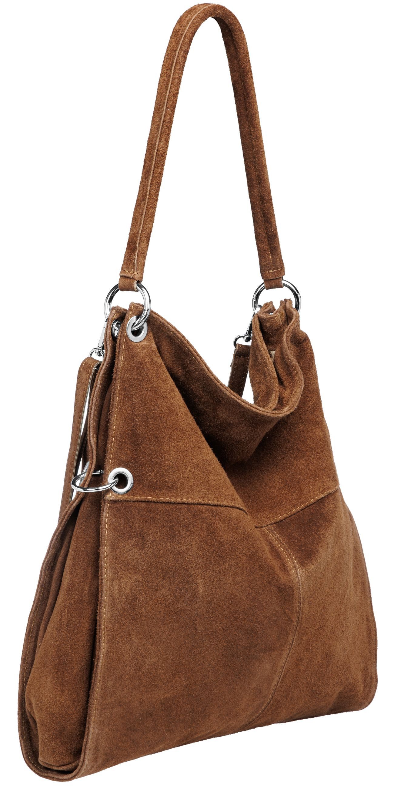 Caspar Schultertasche Große Vintage Damen Leder Handtasche - PREMIUM LINE - Modell No.805, samtig weich, angenehmer Tragekomfort - 100% Wildleder - Made in Italy