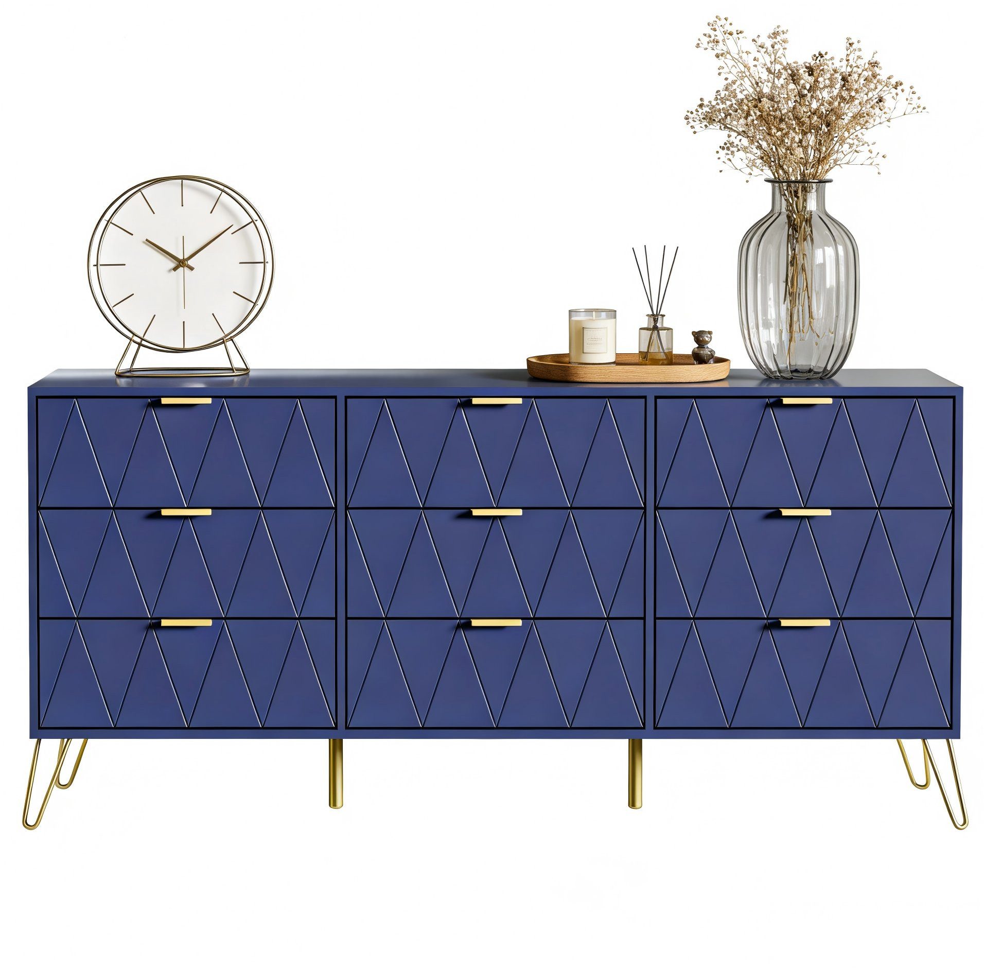 UEV Kommode modern Sideboard schmal Mehrzweckschrank für Kleidung Dokumente (Packung, Schubladenschrank mit Kippsicherung für Wohnzimmer Schlafzimmer Flur), TV Board Schubladenschrank Buffet 150x34x74cm Aufbewahrungsschrank