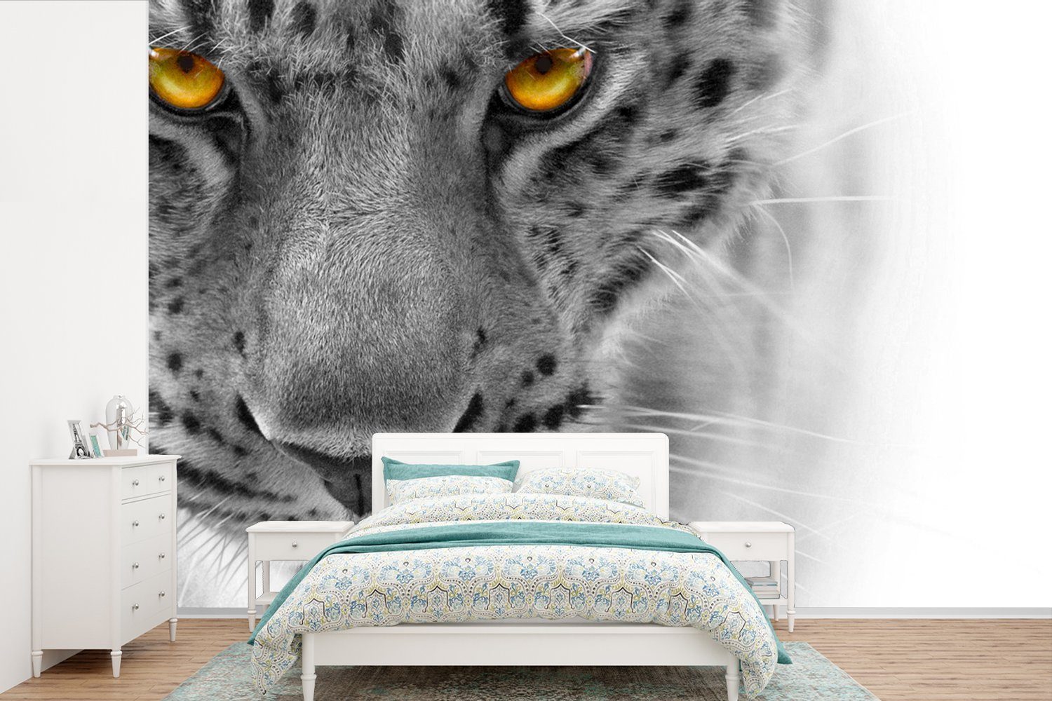 MuchoWow Fototapete Leopard - Augen - Gelb, Matt, bedruckt, (6 St), Wallpaper für Wohnzimmer, Schlafzimmer, Kinderzimmer, Vinyl Tapete