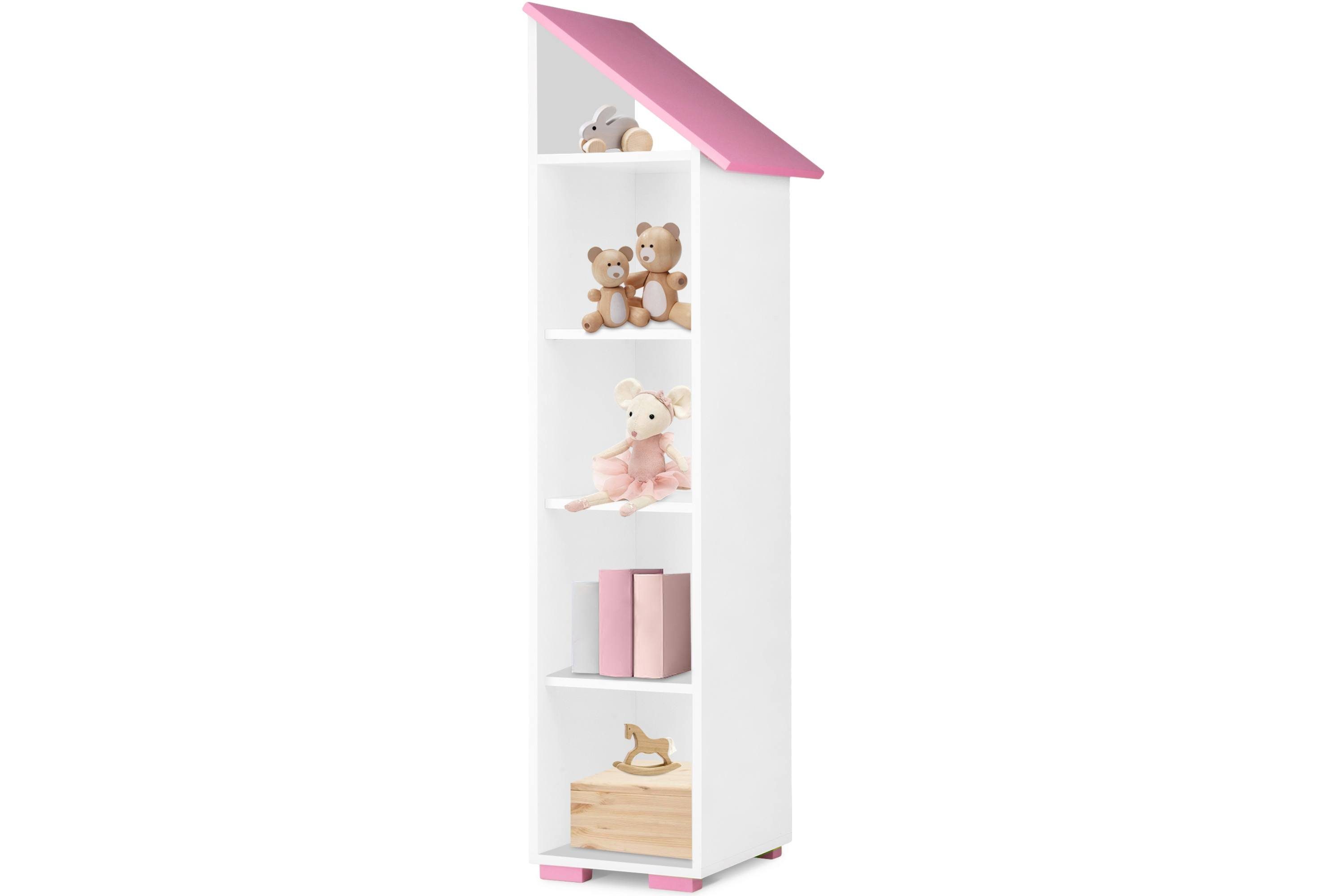 Kinderregal Kinderregal PABIS, Hochregal, Konsimo in weiß/rosa 165cm Pastellfarben ABS-Kanten,