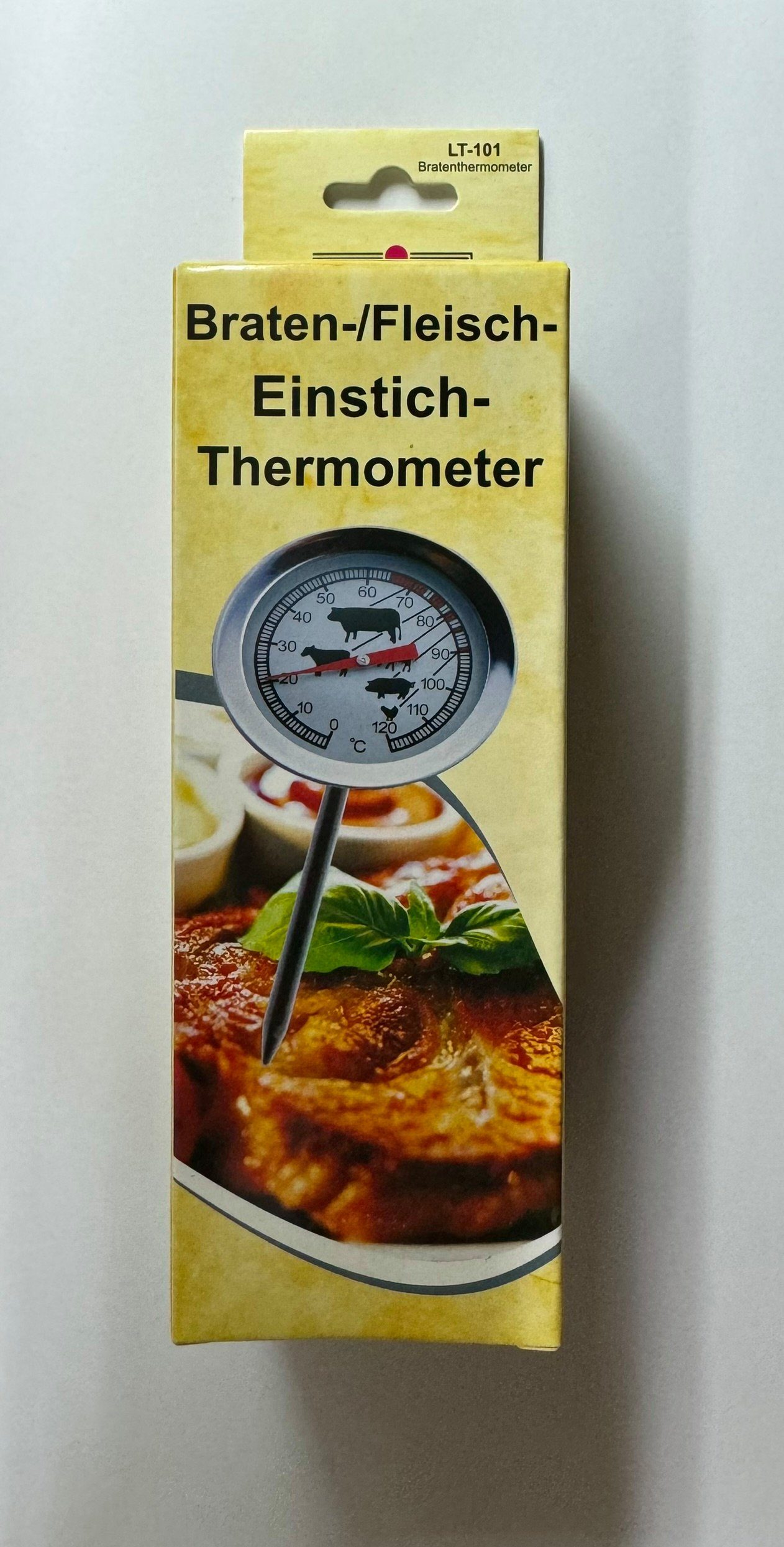 DIW Bratenthermometer Fleischthermometer Bratenthermometer mit Köcher LT-101, Komplettset 1-tlg., Braten-/Fleisch-Einstichthermometer, Schutzkappe, Bedienungsanleitung, Fleisch-Schonung, Schutz-Köcher