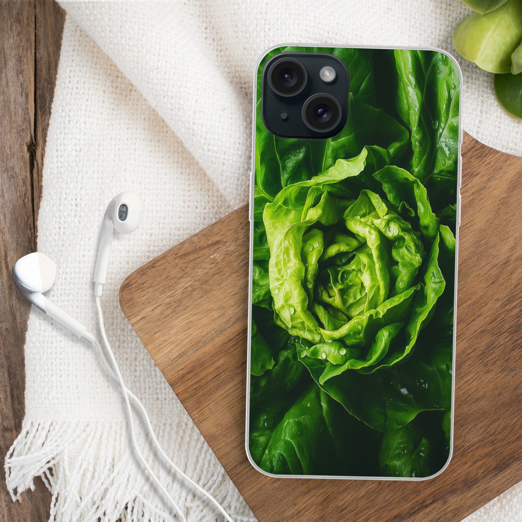 MuchoWow Handyhülle für Apple iPhone 15 Plus Gemüse - Kopfsalat - Grün, Smartphone-Bumper, Print, Handy Schutzhülle Dünn