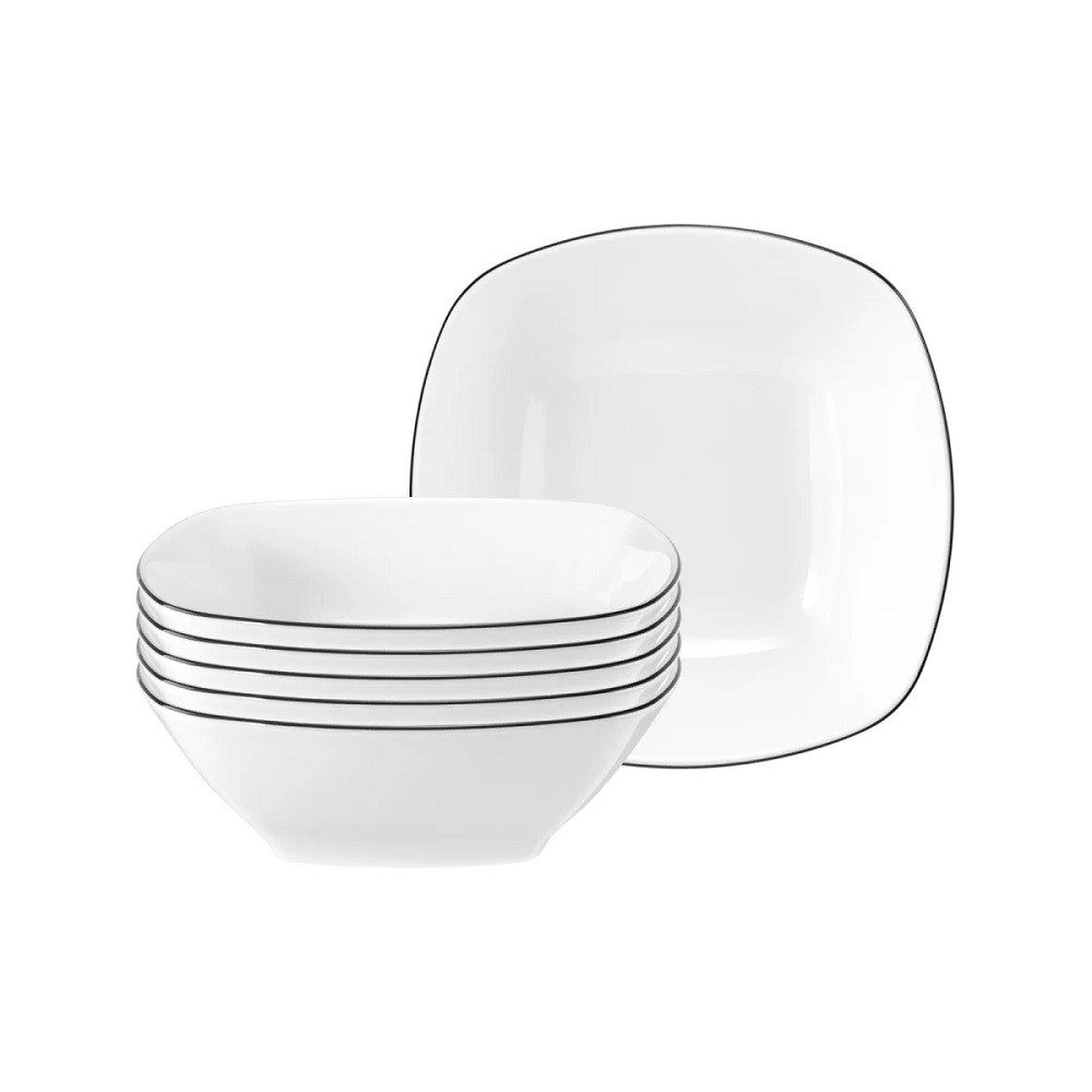 Seltmann Weiden Müslischale Seltmann Weiden Lido Black Line eckig Dessertschale 15 cm 6er Set, Porzellan, (Set)