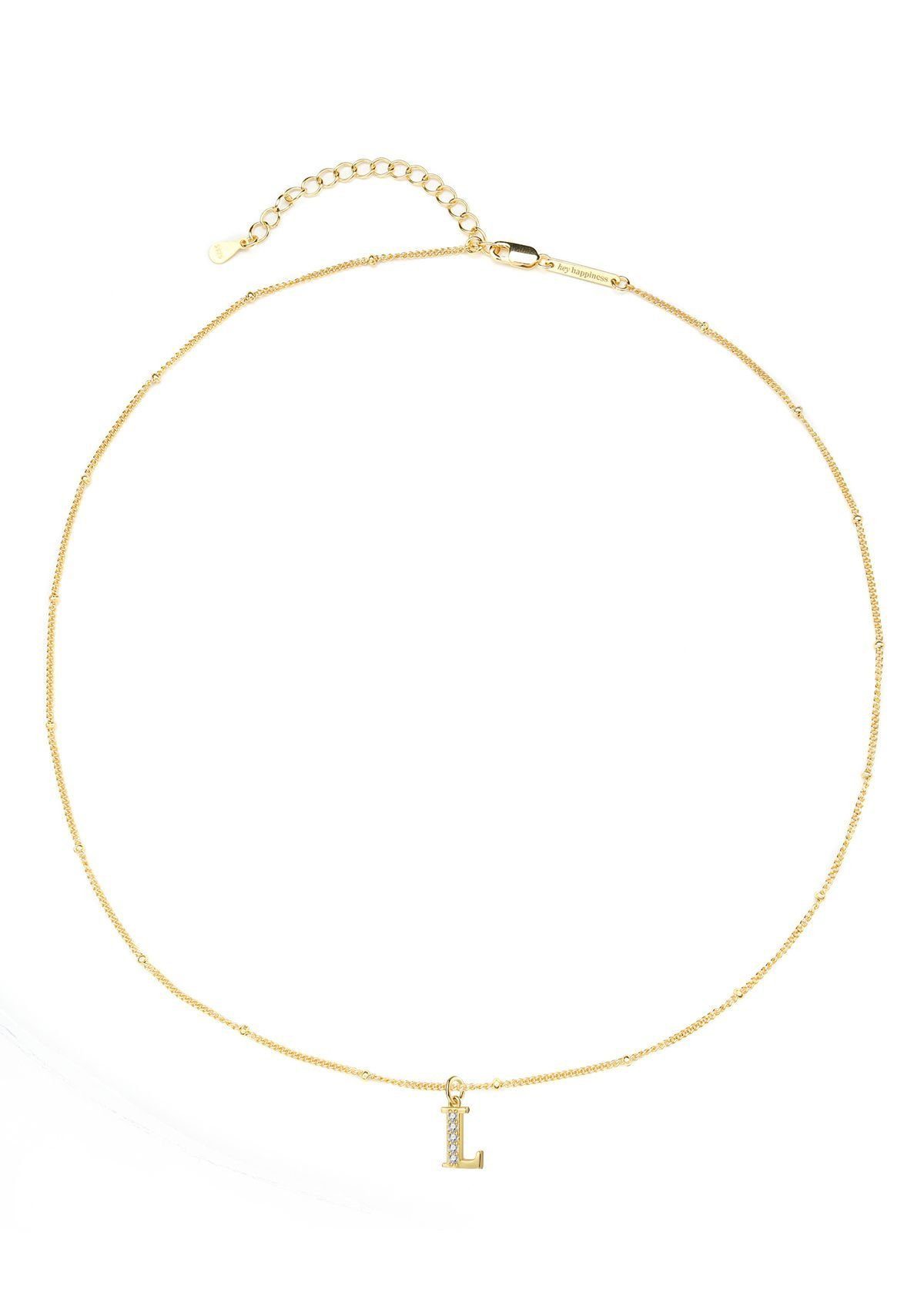 Hey Happiness Silberkette mit Buchstaben Anhänger A–Z, mit Zirkonia, 925 Silber Initialen Halskette vergoldet, Letter Charms