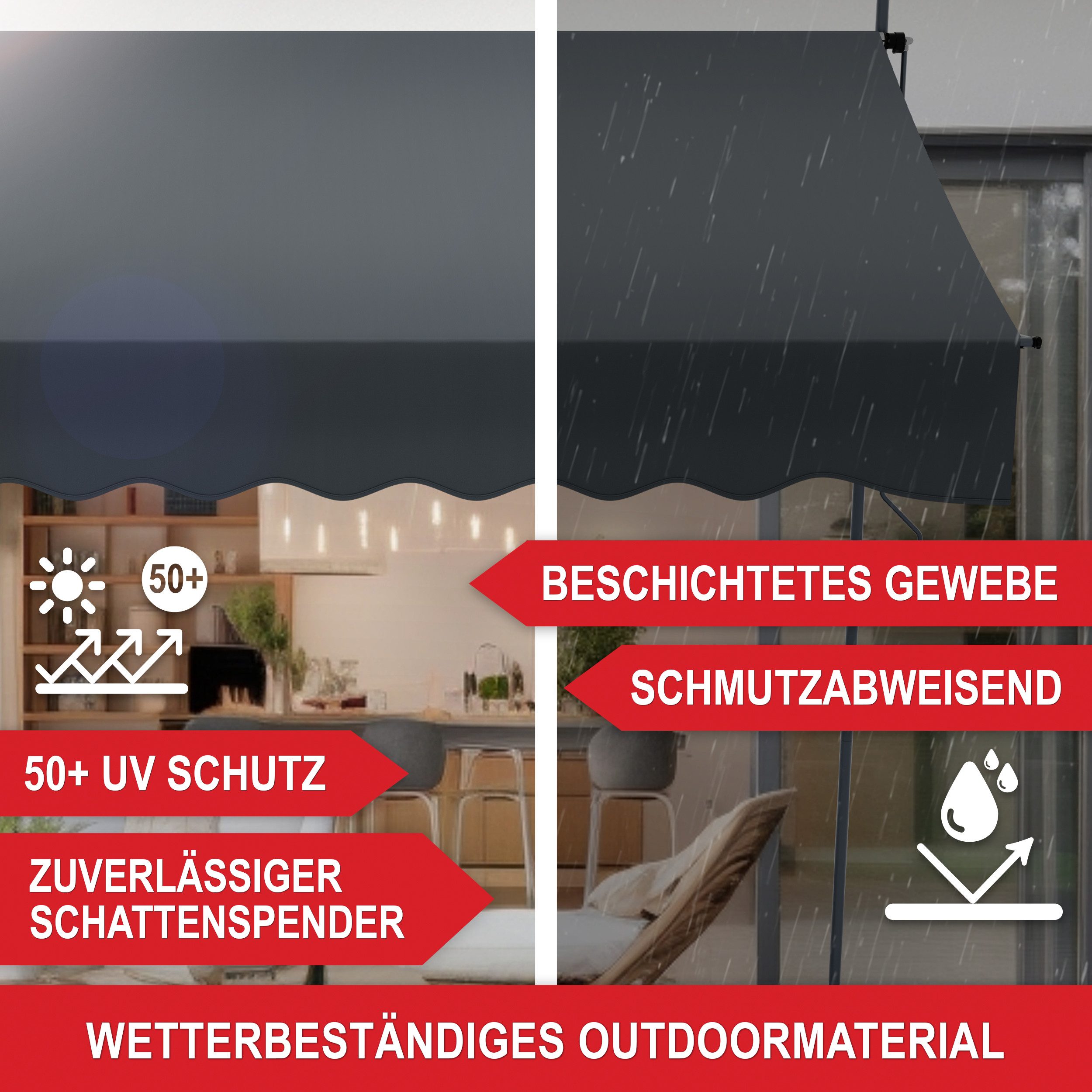 Onbest Klemmmarkise mit Handkurbel, 200x120cm, Höhenverstellbar, günstig online kaufen