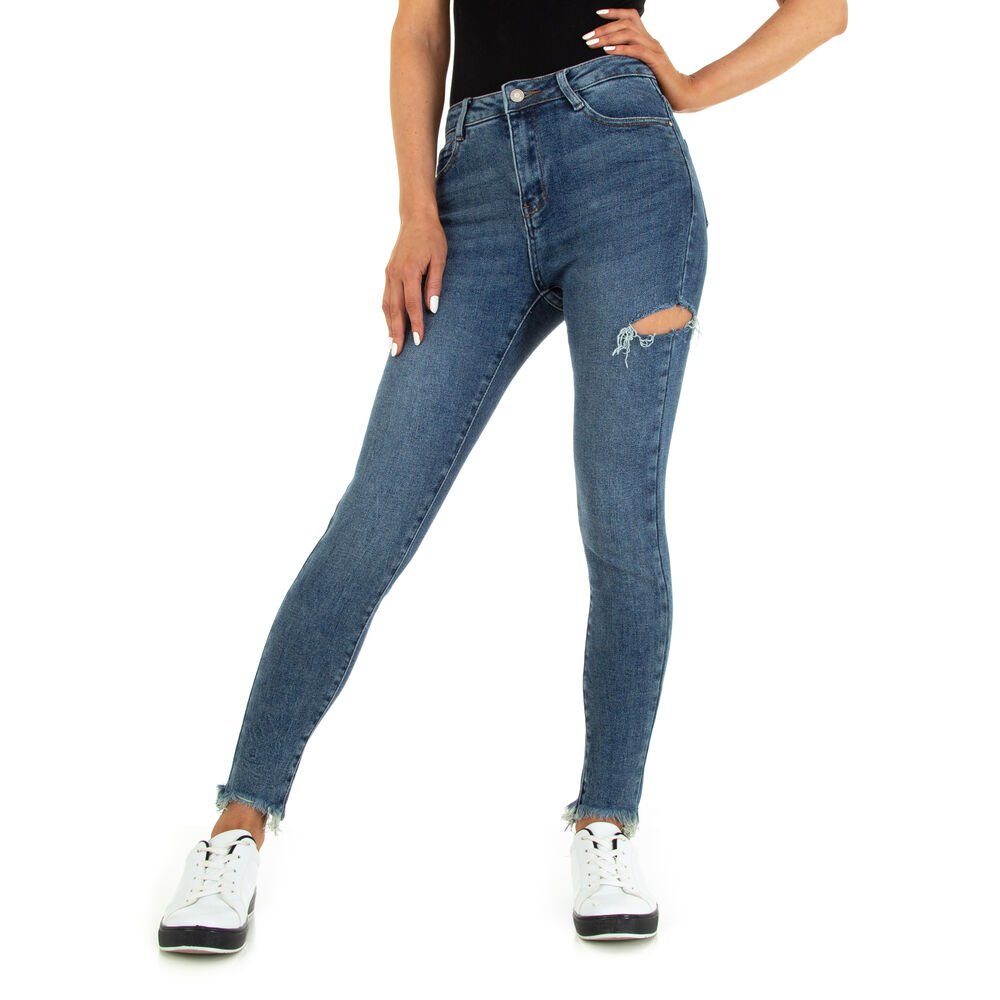 Ital-Design Skinny-fit-Jeans Damen Freizeit Destroyed-Look Stretch Skinny Jeans in Blau