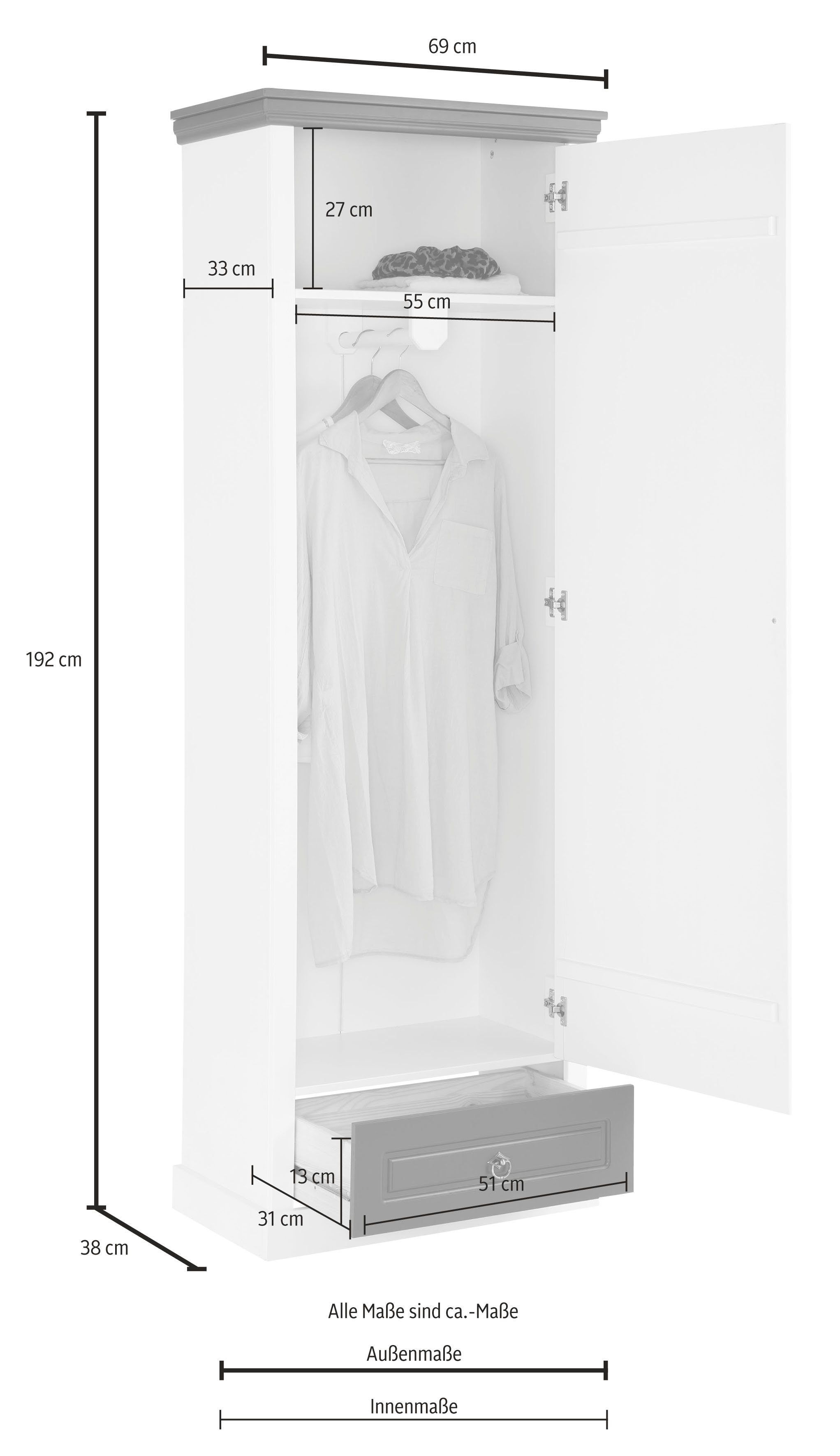 Home affaire Basilico massiver | Garderobenschrank Aus weiß/grau weiß/grau Kiefer