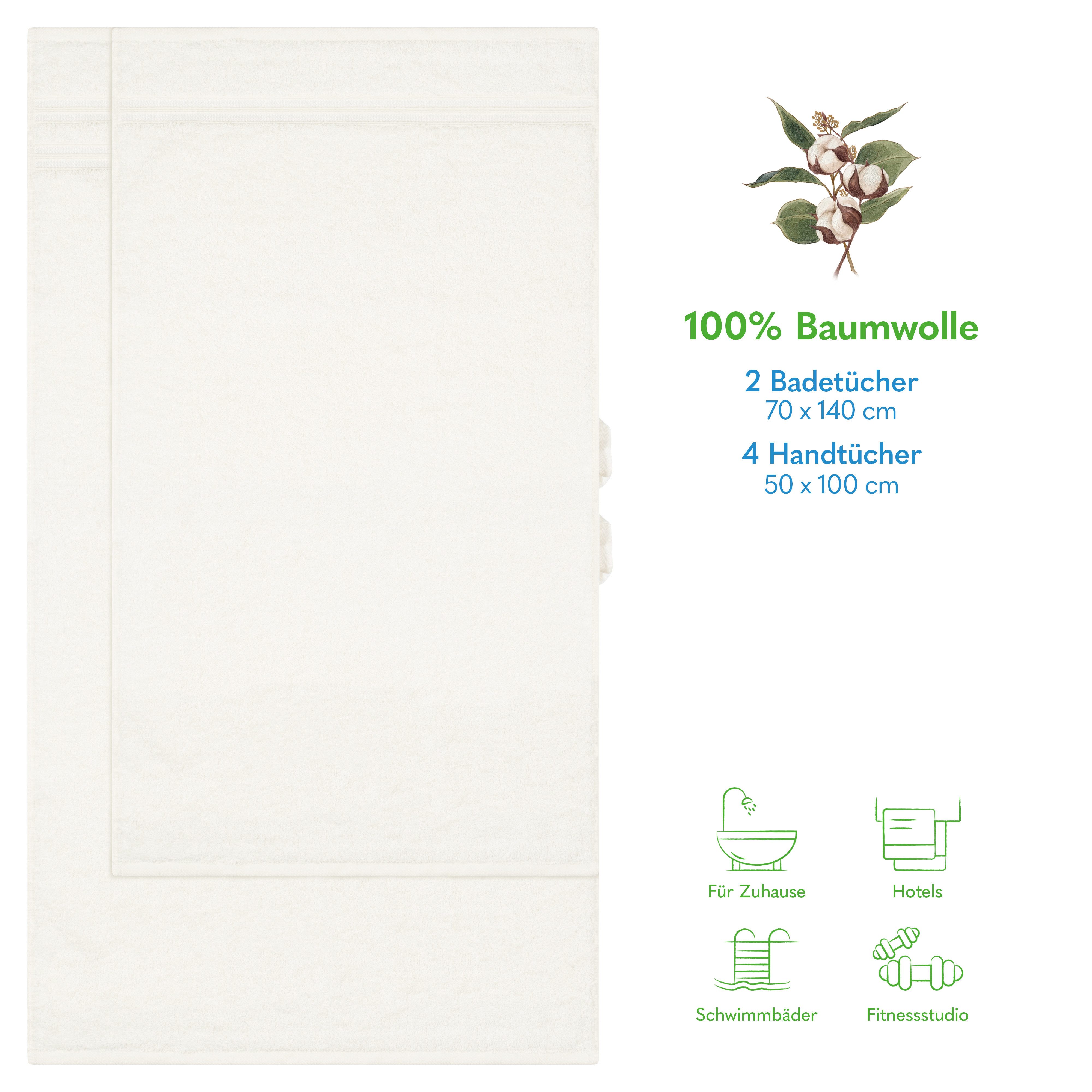 HAMMETEX Handtuch Set 6-teiliges Handtuch Set, 100% Baumwolle, Weich & Saugstark, Frottier (Set, 6-St), mit Bordüre, einfarbig, weich – Bild 2 von 5