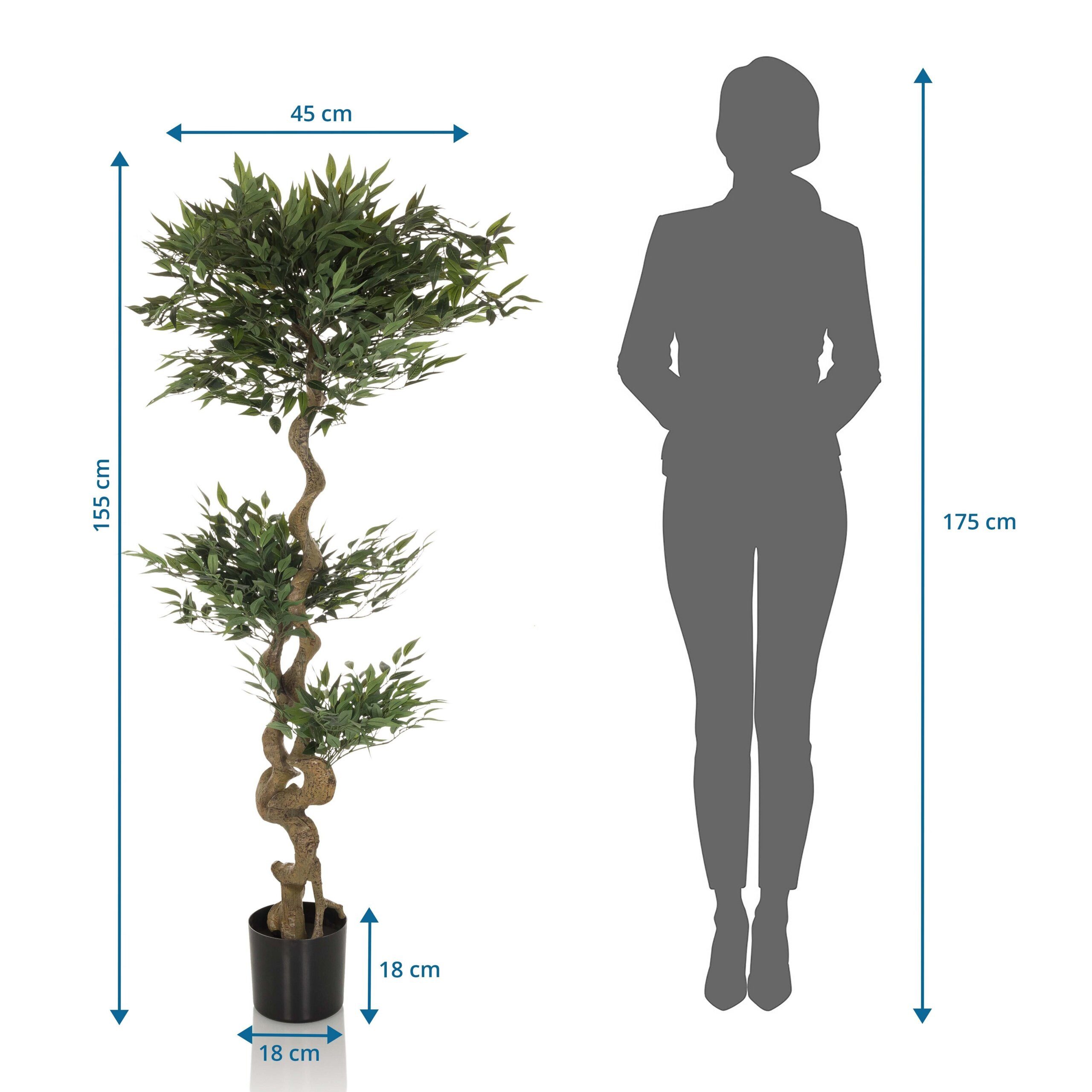 Kunstpflanze ACACIA Künstliche Pflanze Höhe 155.0 cm Strahlenaralie, hjh OFFICE, Höhe 155.0 cm, Künstliche Pflanze Zimmerpflanze Aralie, Kunstbaum im Kunststoff-Topf