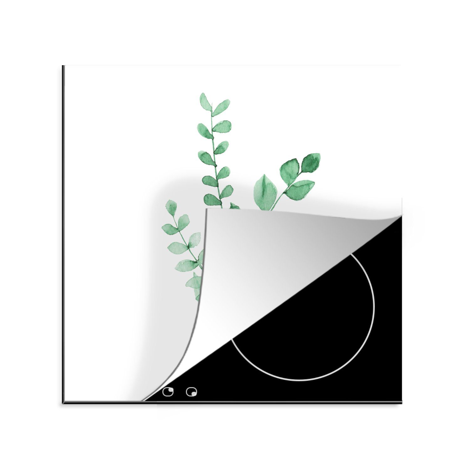 MuchoWow Herdblende-/Abdeckplatte Aquarelle - Blätter - Pflanzen, Vinyl, (1 tlg), 78x78 cm, Ceranfeldabdeckung, Arbeitsplatte für küche
