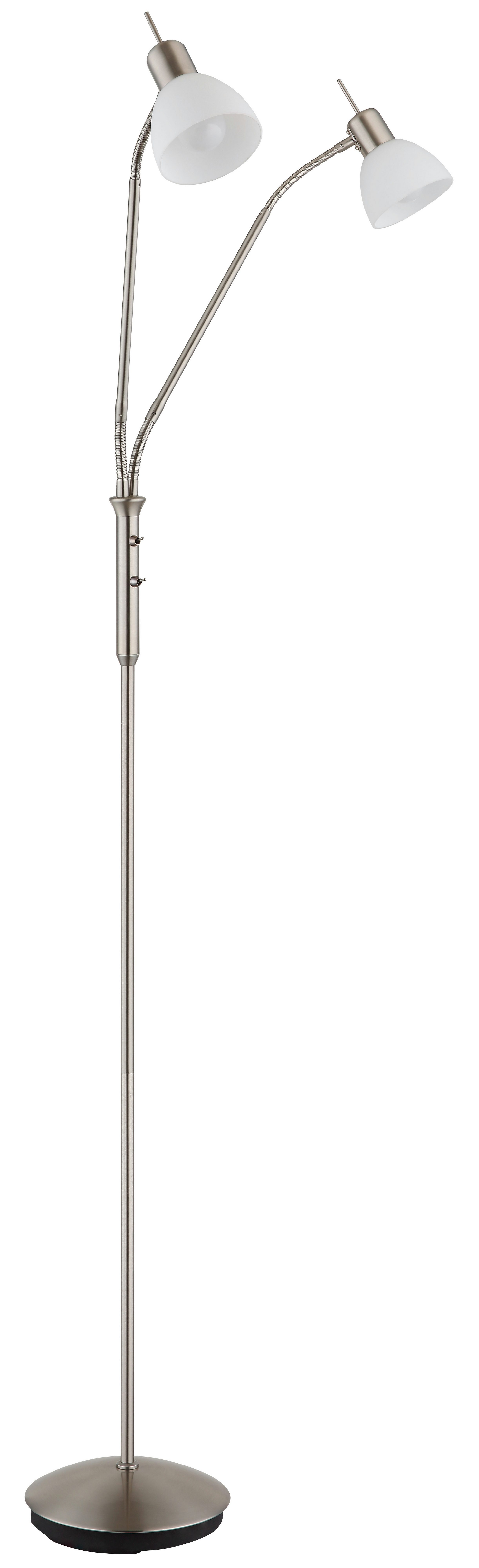 NOWA Stehlampe MALTE, Leuchtmittel wechselbar, Warmweiß, Metall Nickel matt, Glas opal, 2-arm Flexo, inkl. 2x E14 LED