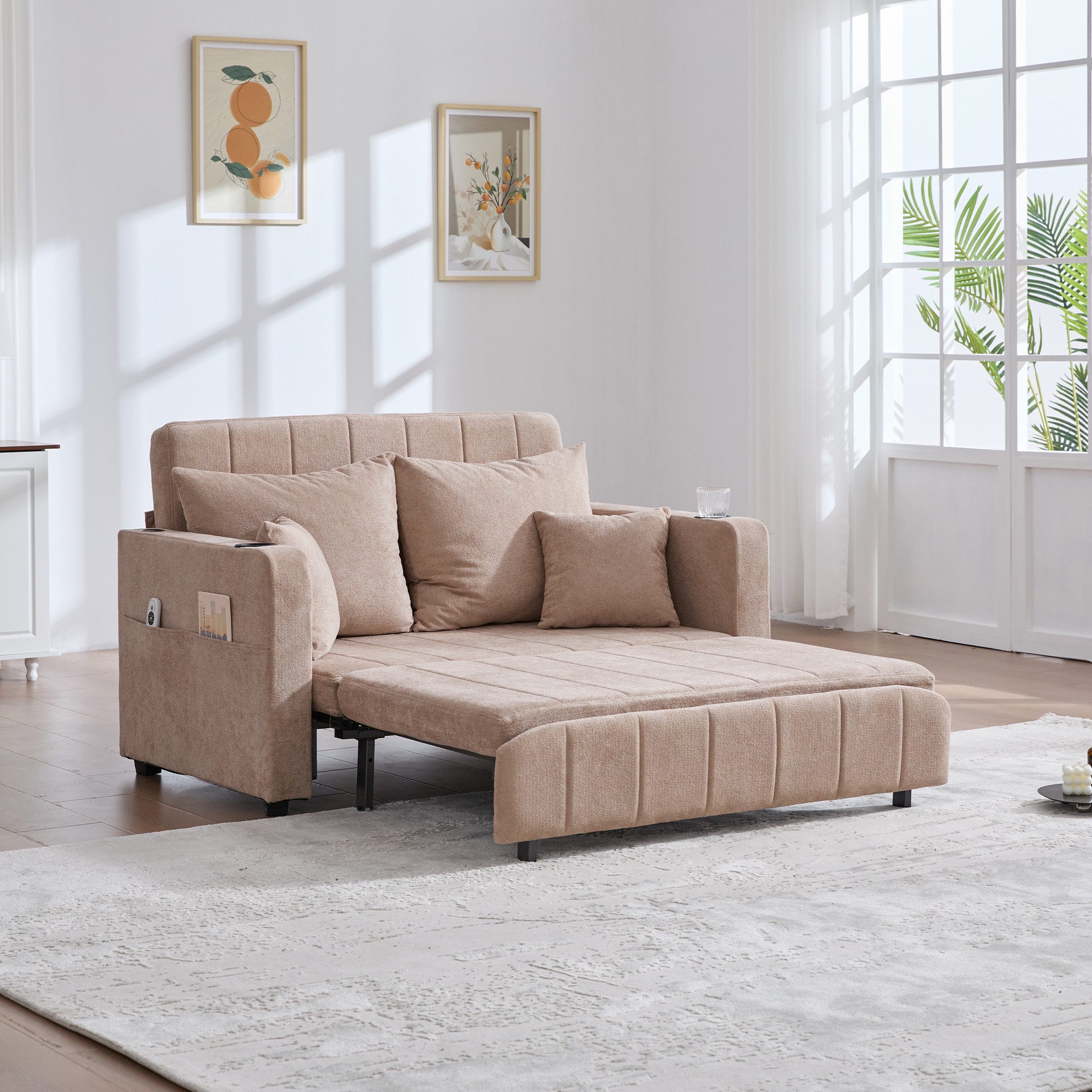 REDOM Sofa 2-in-1 Schlafsofa Klappsofa, mit zwei Funktionen Abnehmbar und waschbar Mit Aufbewahrungstasche, Mit USB-Ladefunktion Mit Becherhalter