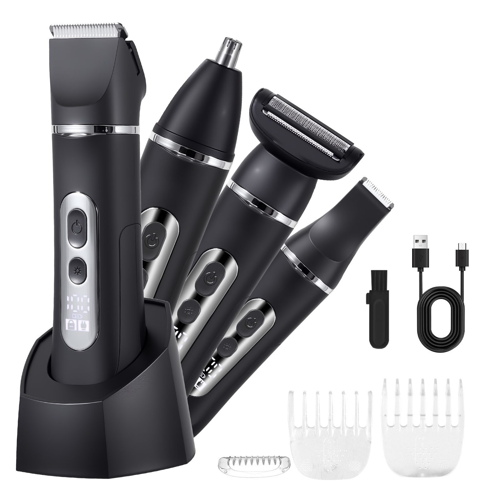 HATTEKER Körperrasierer HT-597, Set, Haarschneider, Bartschneider, Nasenhaarschneider, 4-in-1 Multifunktions-Trimmer