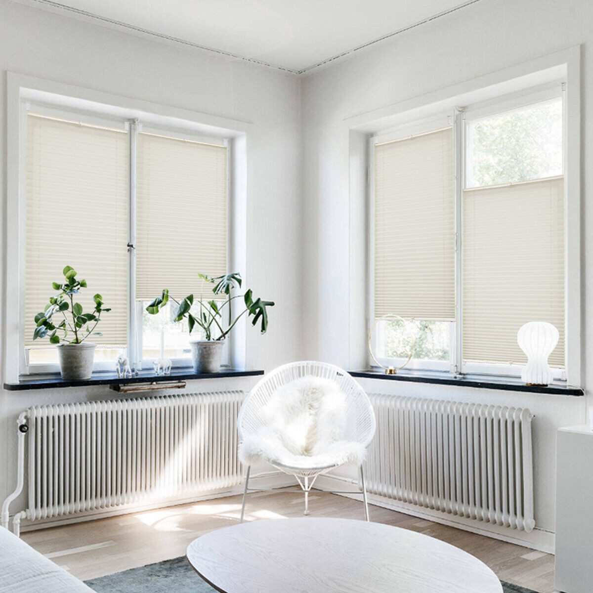 OUBO Plissee Ohne Bohren klemmfix Weiß, Klemmträger, Easyfix Faltrollo mit Klemmträger, Klemmfix ohne Bohren, Lichtschutz,einfache Montage – Bild 5 von 5