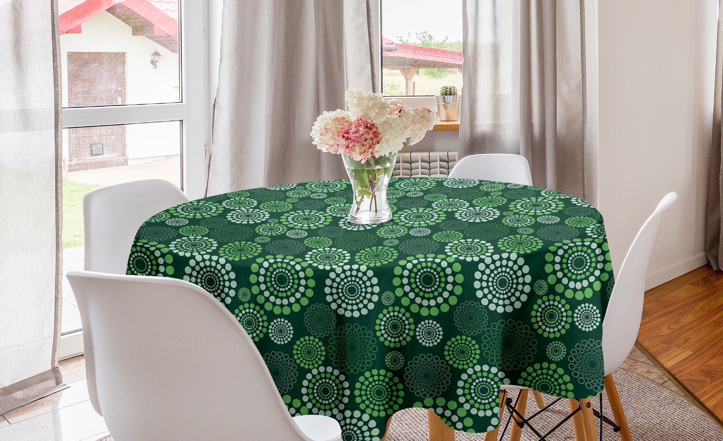 Abakuhaus Tischdecke Kreis Tischdecke Abdeckung für Esszimmer Küche Dekoration, Abstrakt Grün gepunktete Muster