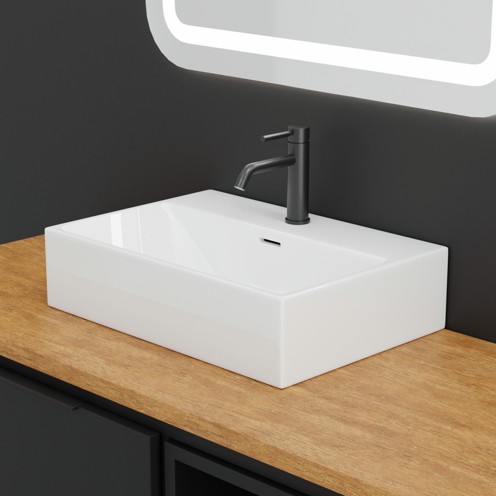 HAGO Waschbecken Keramik 51x36x13cm weiß eckig günstig online kaufen